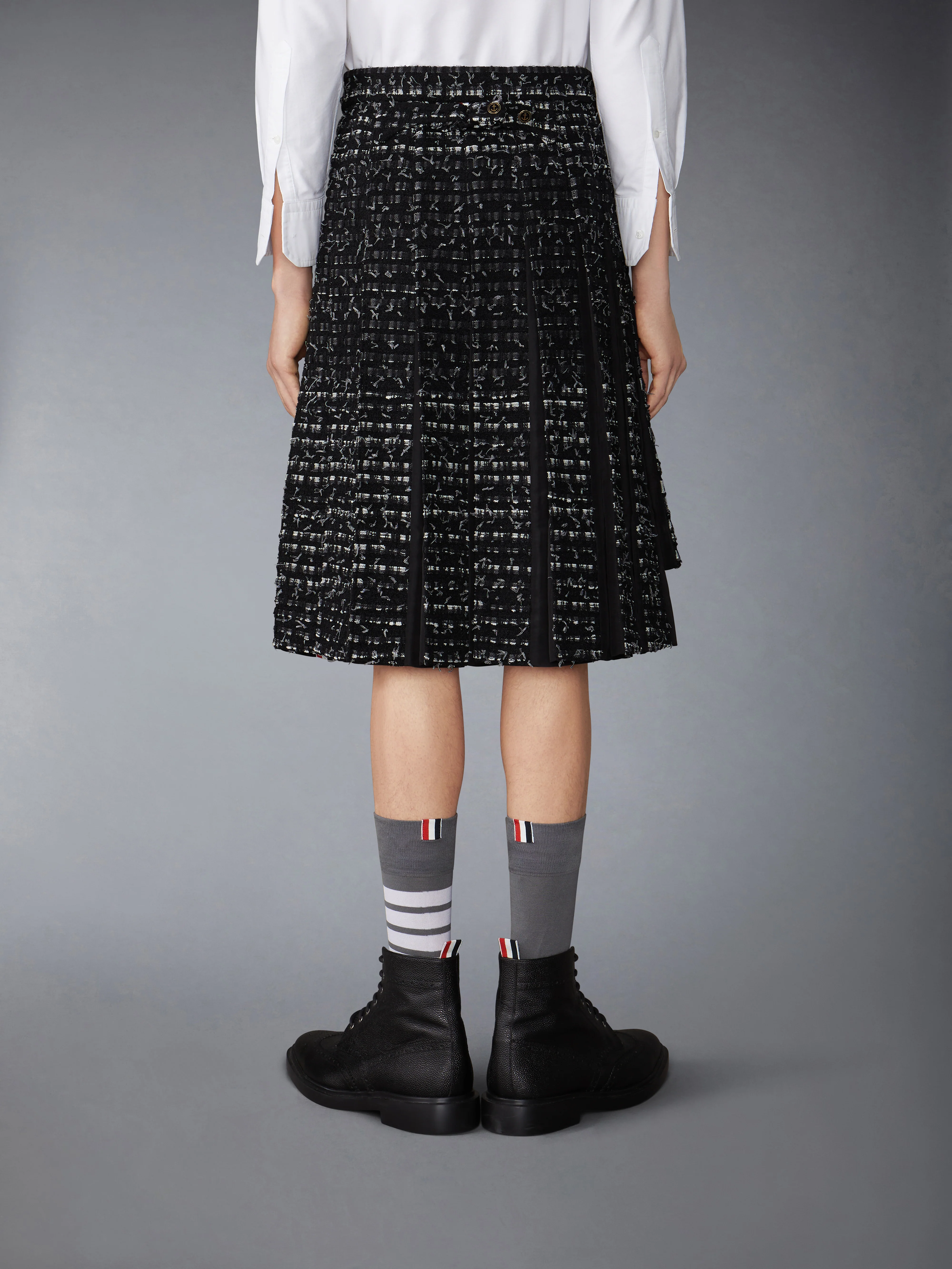 DENIM RIBBON TWEED CLASSIC RISE MIDI PLEATED SKIRT - Image 3