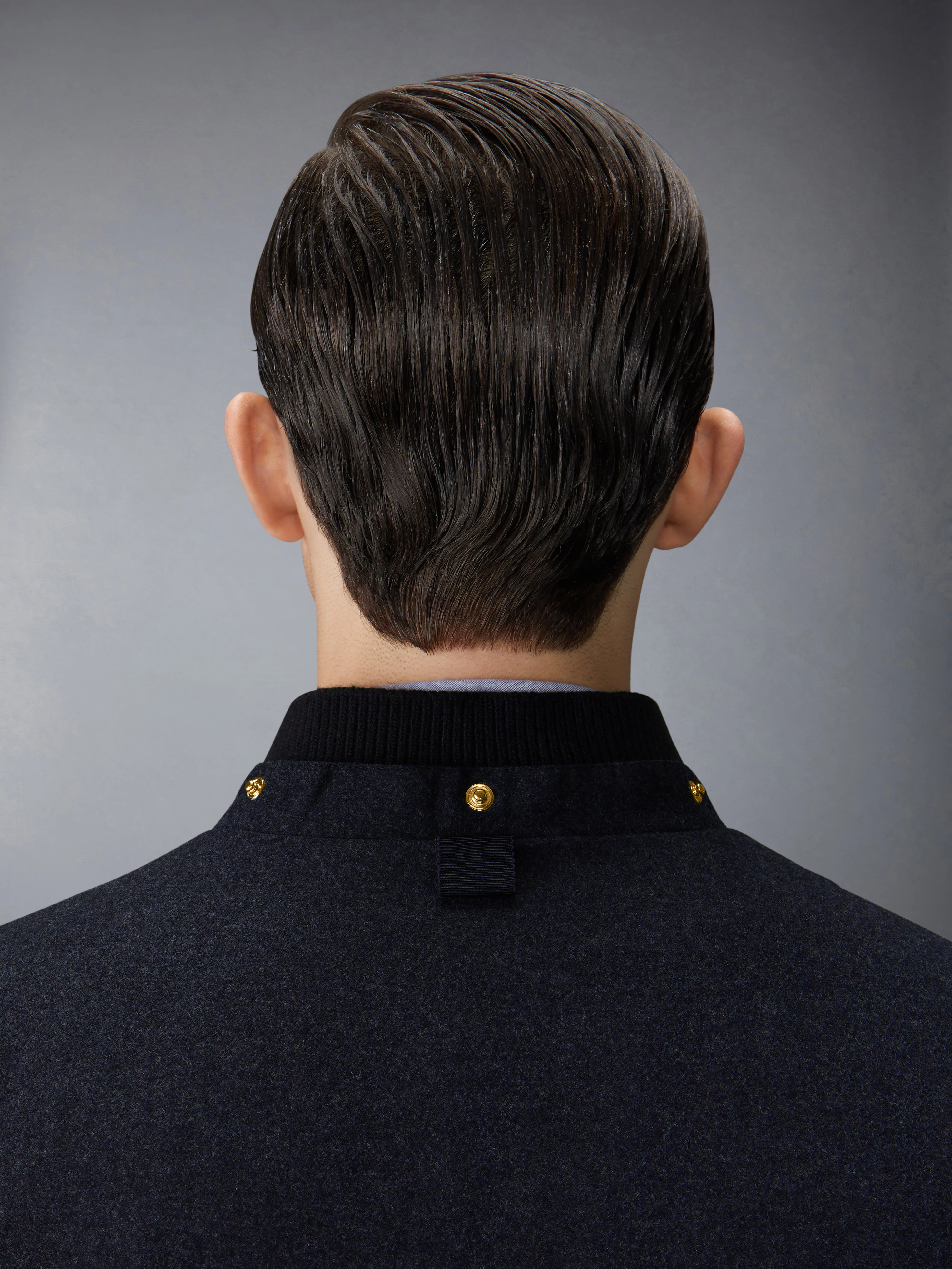 DOWNFILL SNAP FRONT DETACHABLE HOOD BOMBER W/ TONAL GROSGRAIN IN WOOL FLANNEL - Image 8