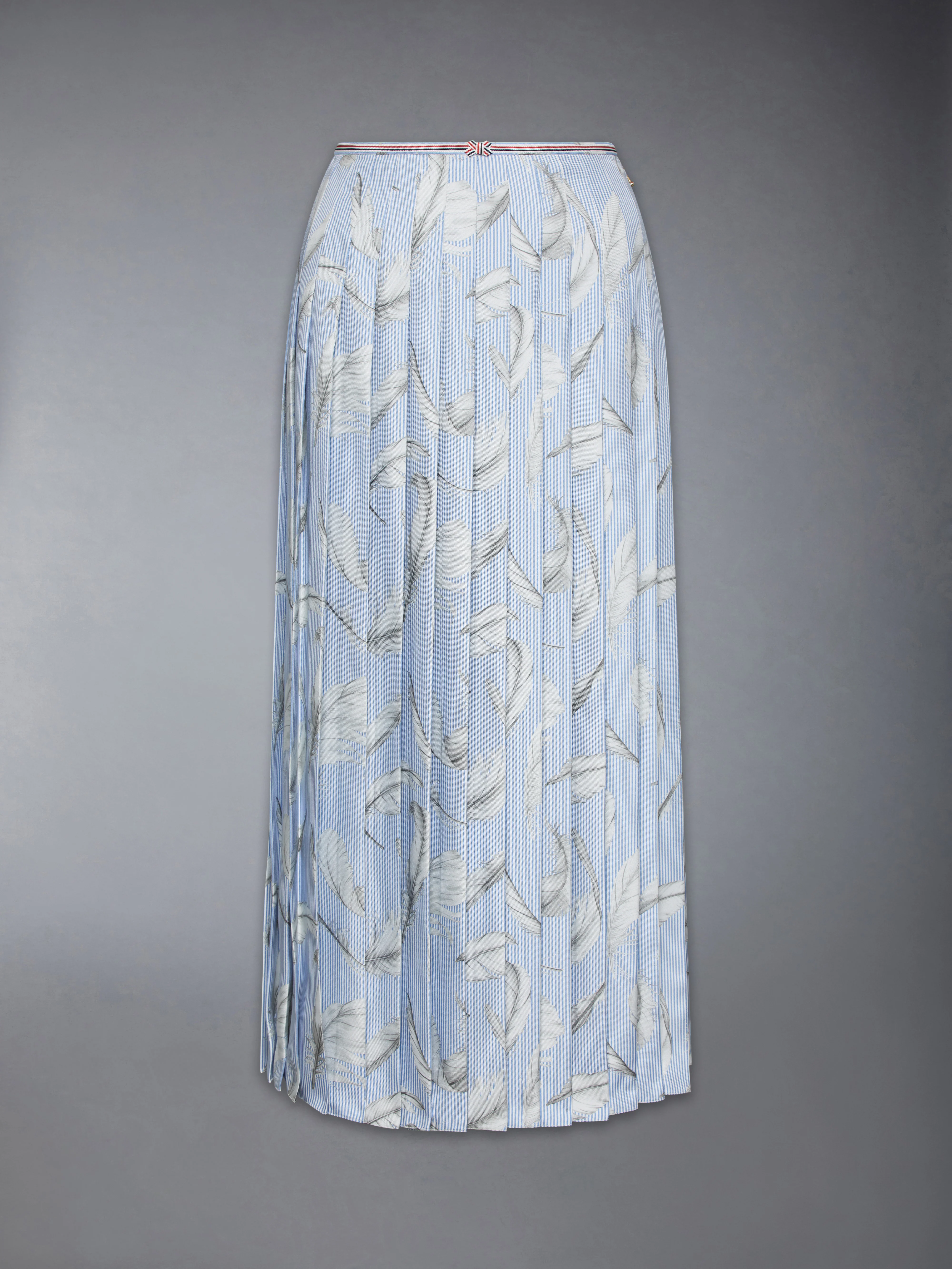 FEATHER PRINTED SILK TWILL PLEAT SKIRT - Image 6