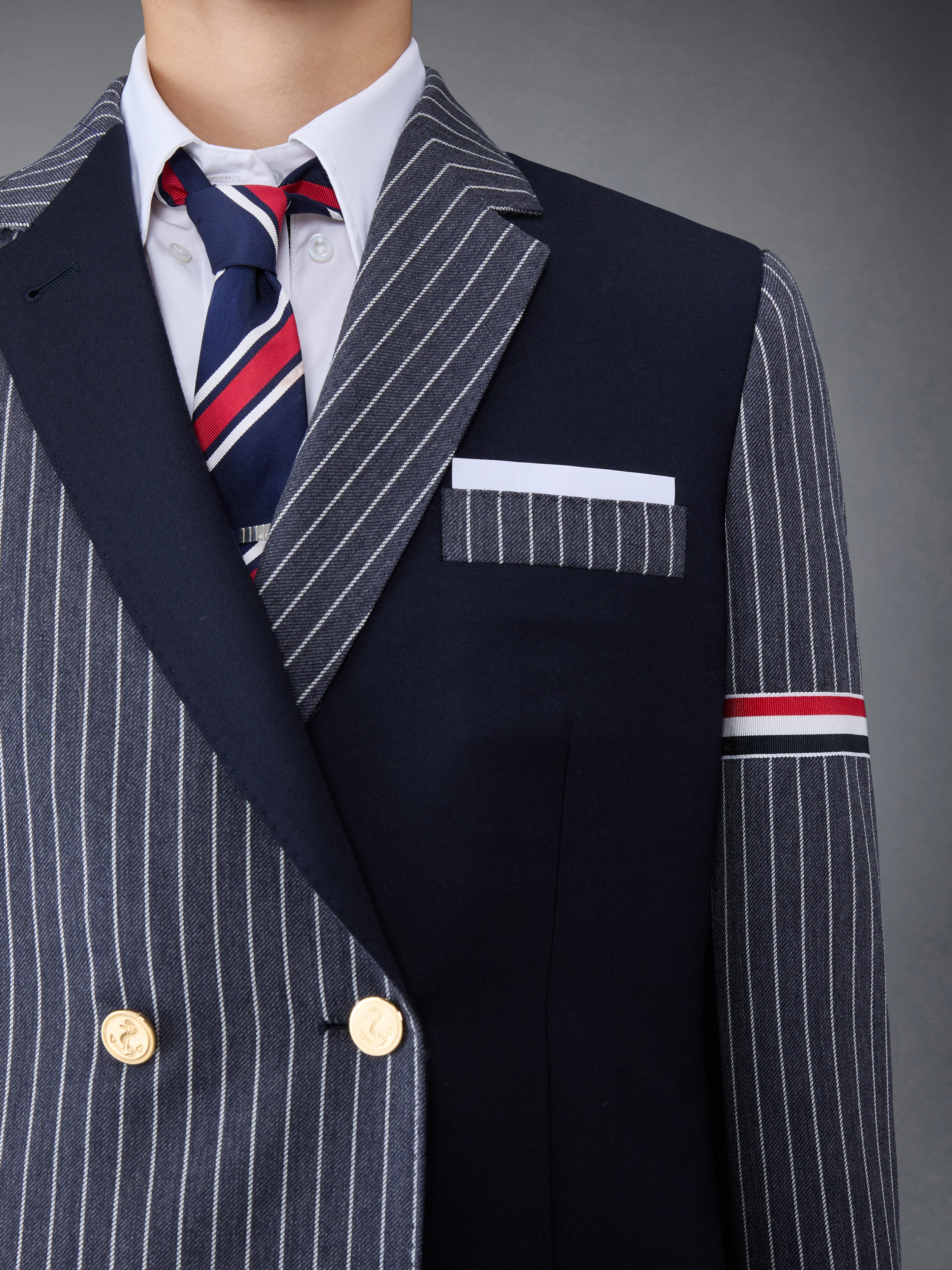 Fun-Mix Pinstripe and Super 120's Armband Double Breasted Classic Sport Coat - Image 6