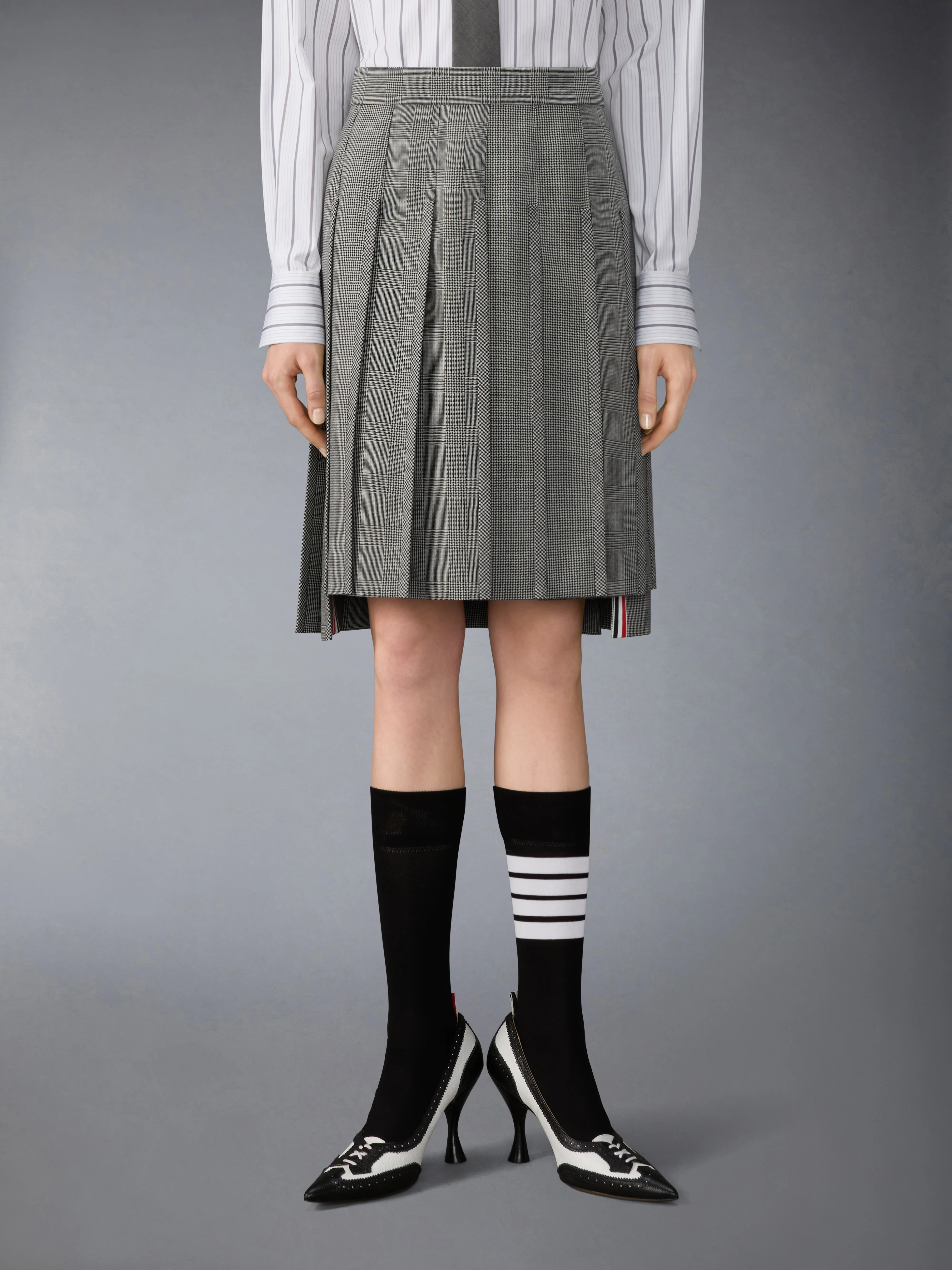 FUNMIX HOUNDSTOOTH FRESCO PLEATED SKIRT