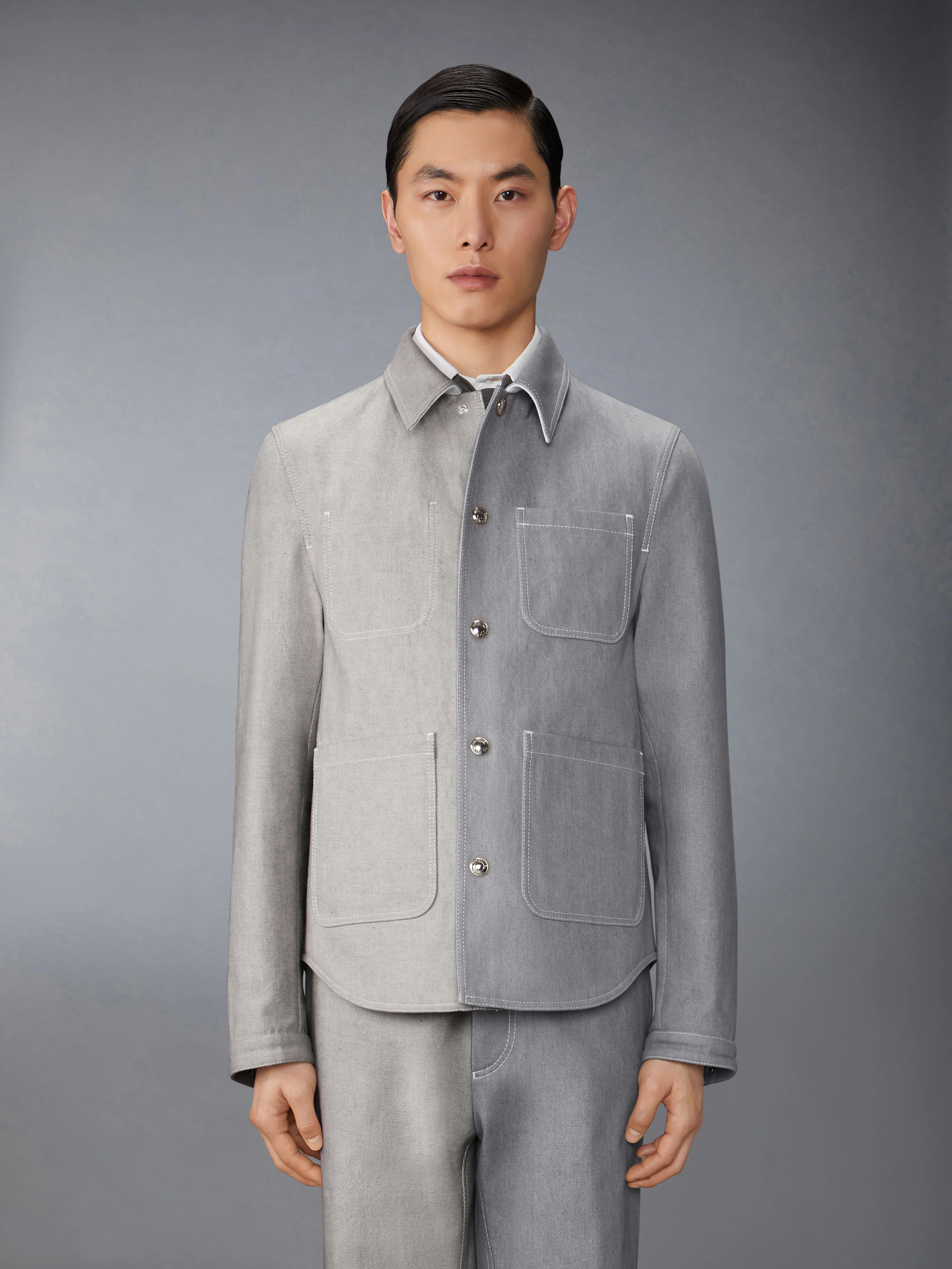 FUNMIX WASHED DENIM CONTRAST UTILITY JACKET
