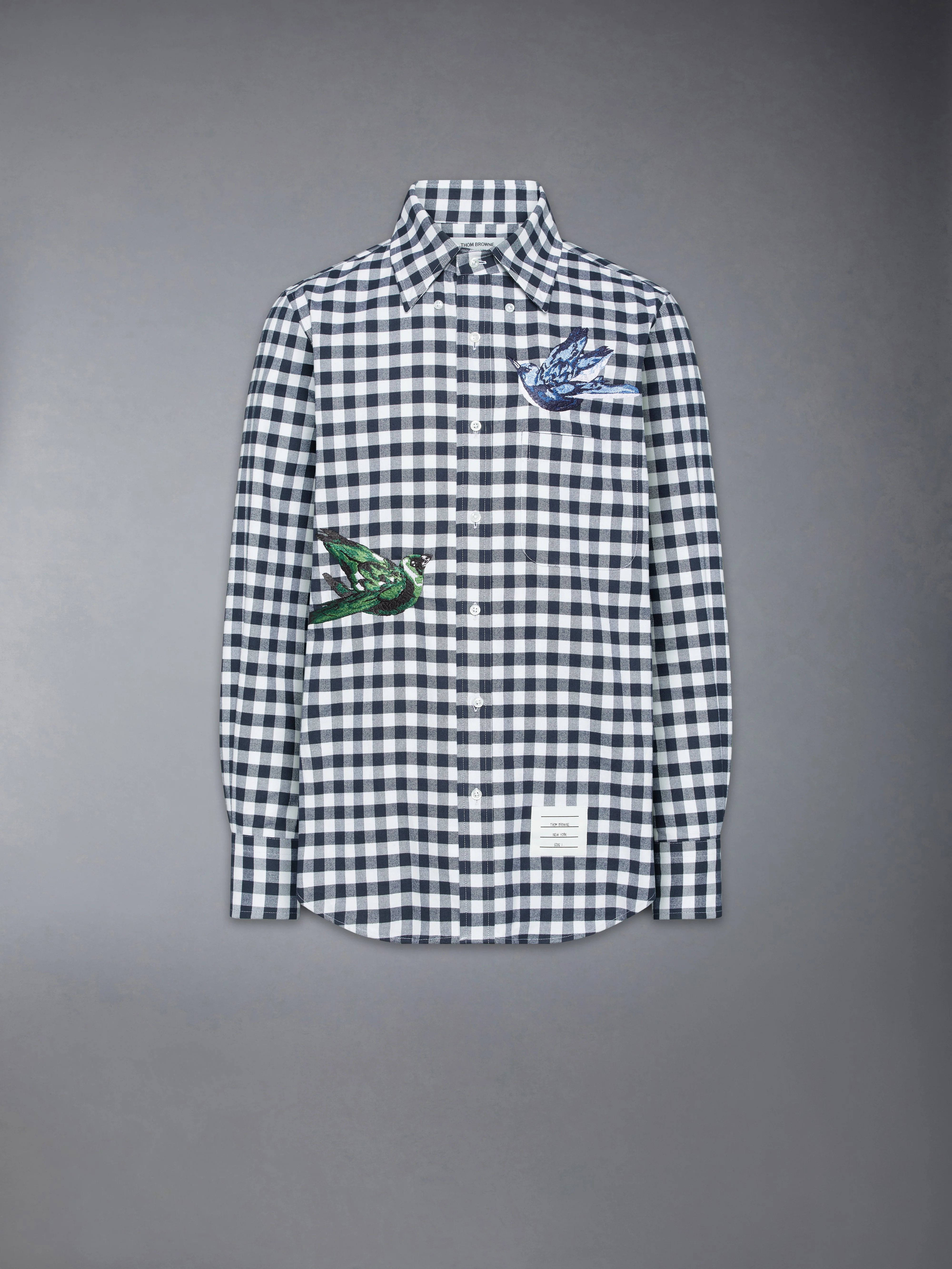 GINGHAM CHECK FLANNEL SATIN STITCH BIRDS SHIRT - Image 7