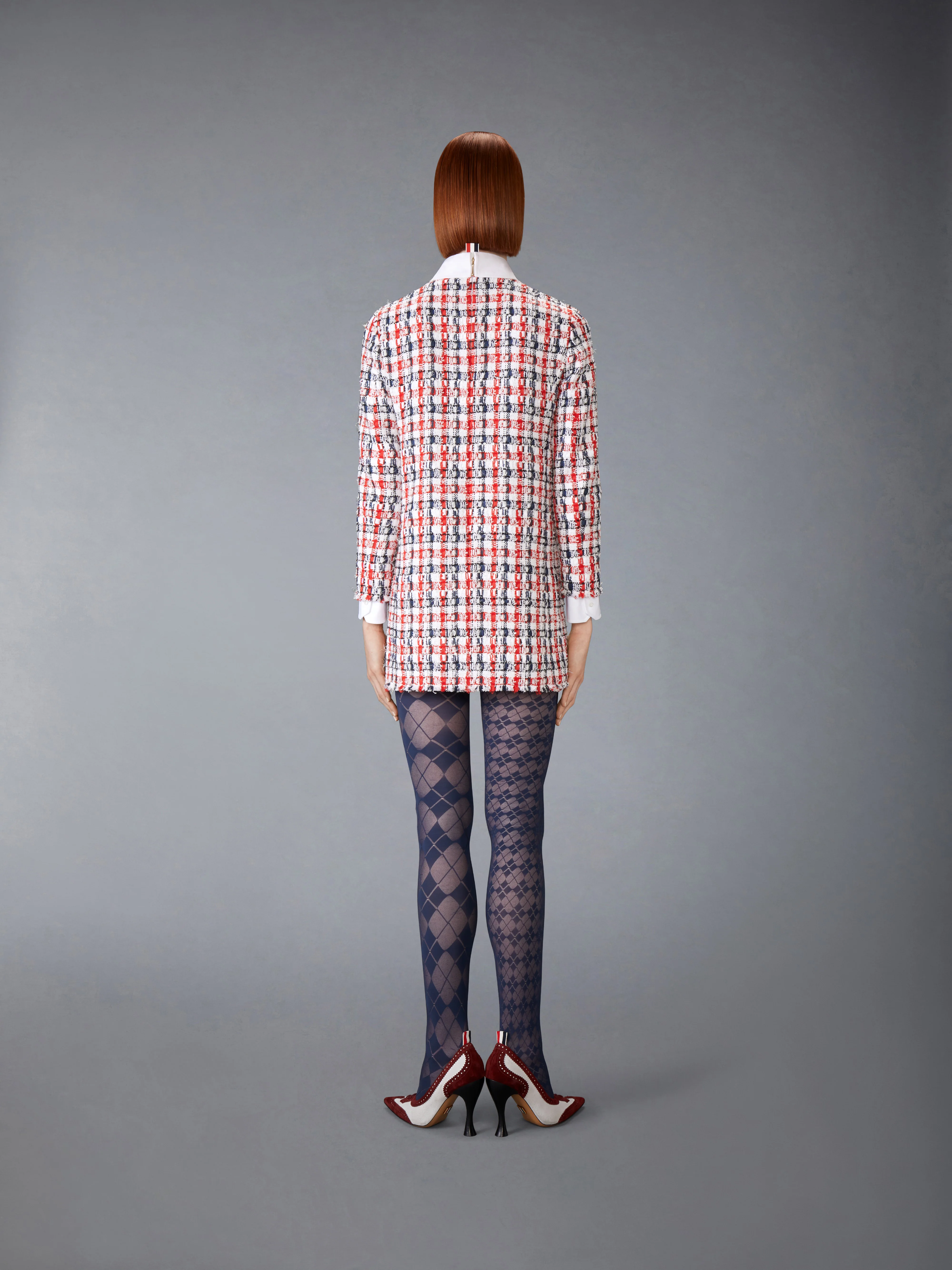 GINGHAM SATIN RIBBON TWEED SHIFT DRESS - Image 3