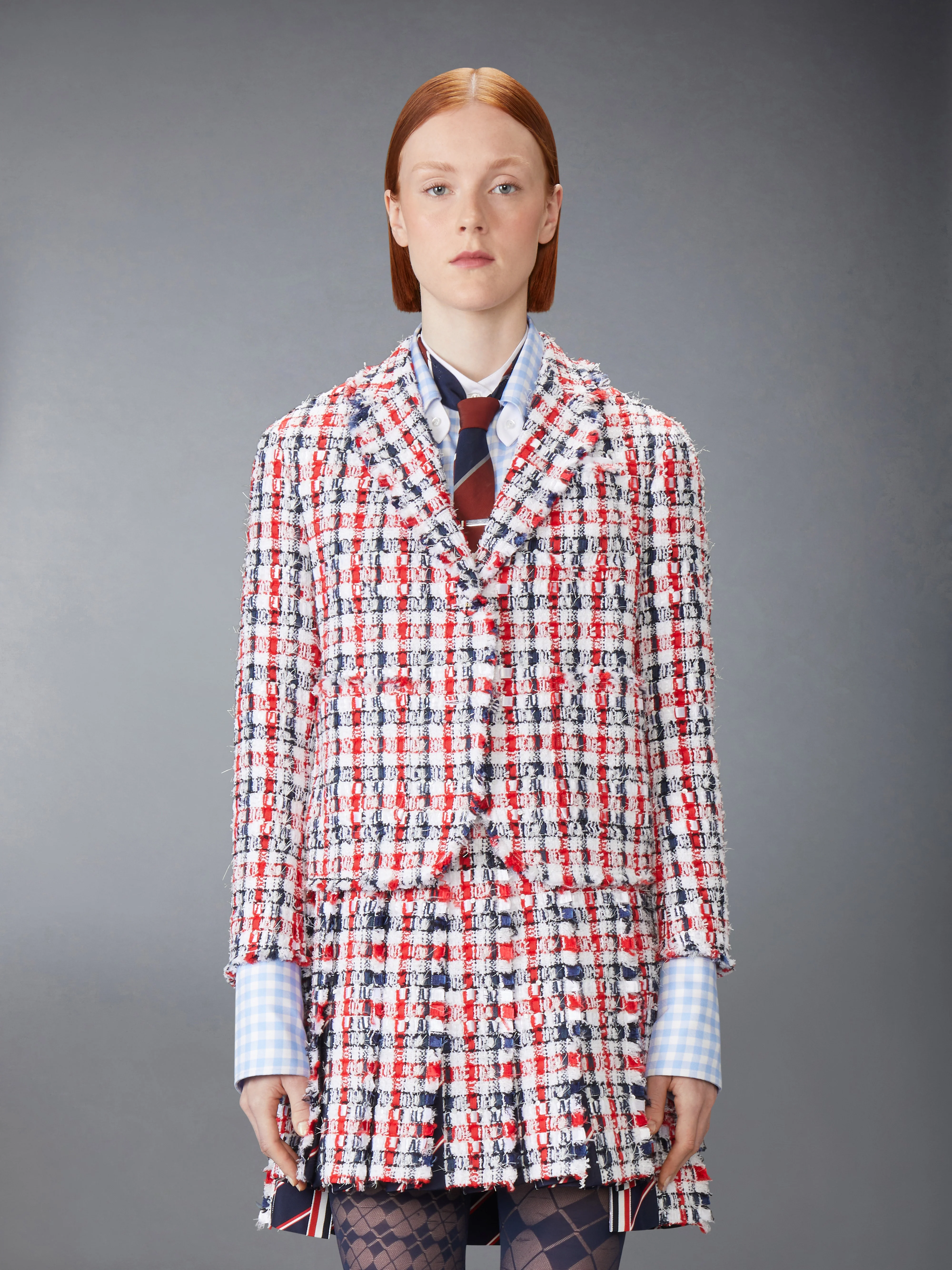 GINGHAM SATIN RIBBON TWEED SPORTCOAT