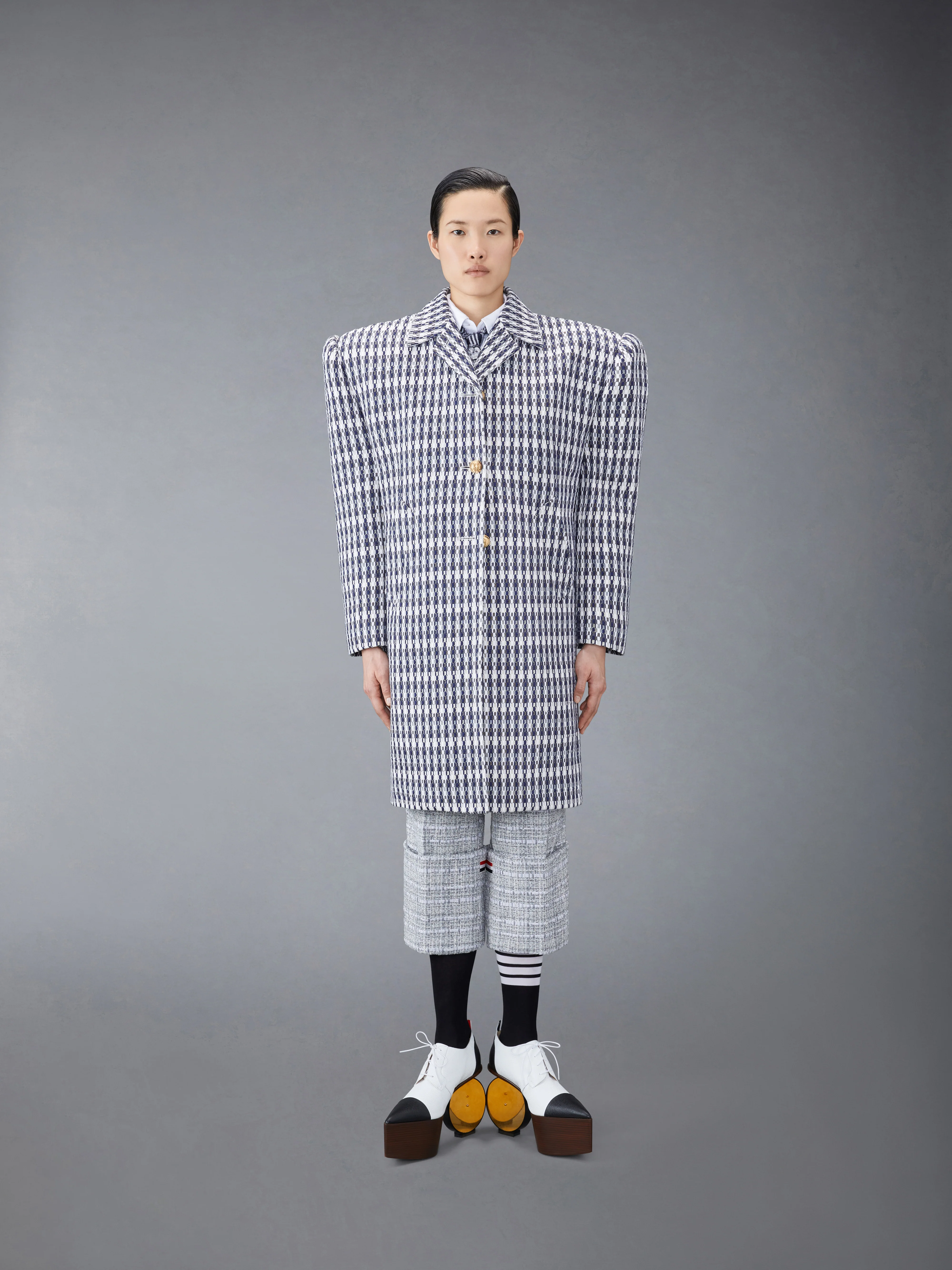 GROSGRAIN TWEED OVERSIZED BAL COLLAR OVERCOAT