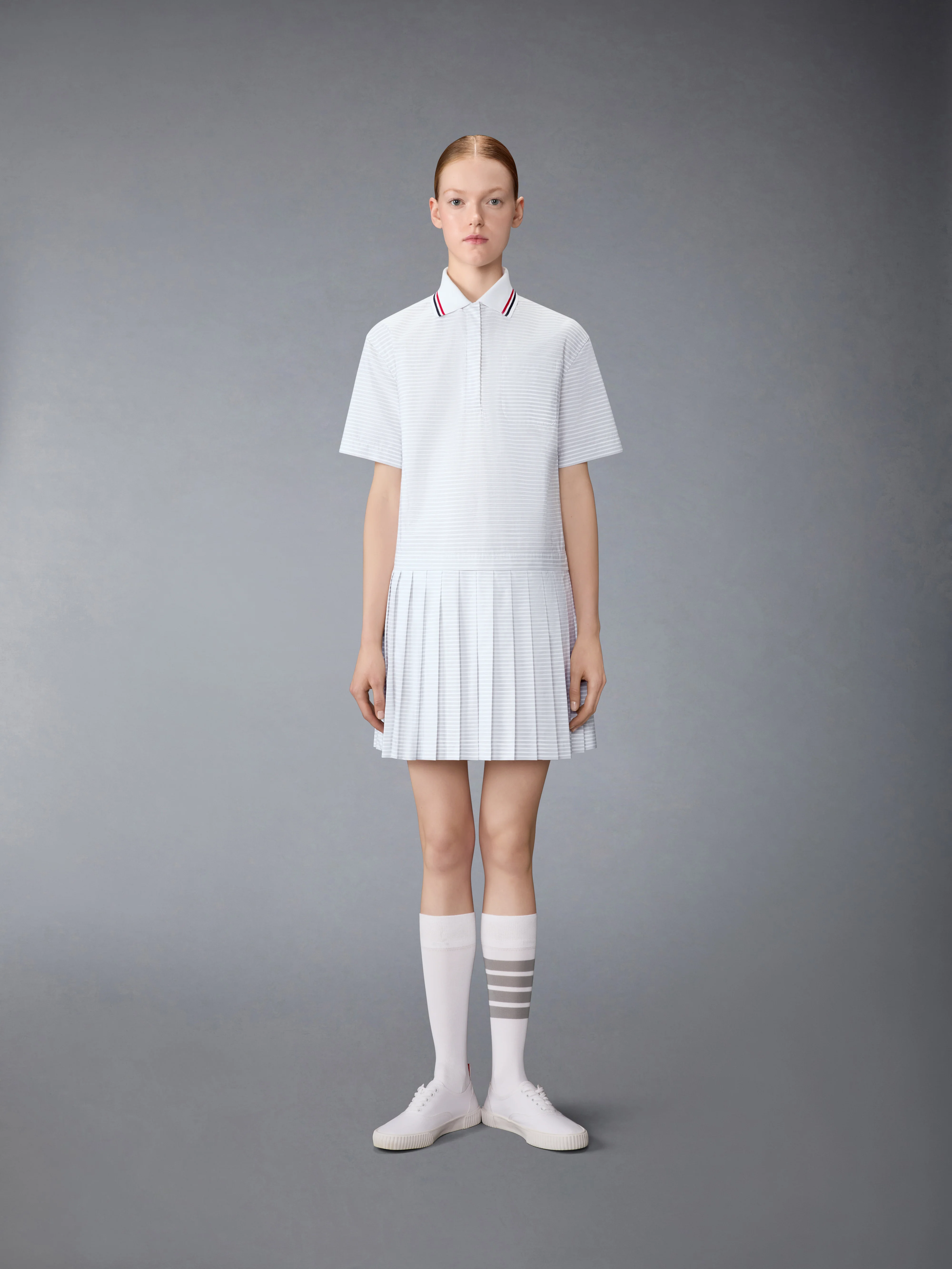 HAIRLINE 4-BAR PLEATED POLO MINI DRESS