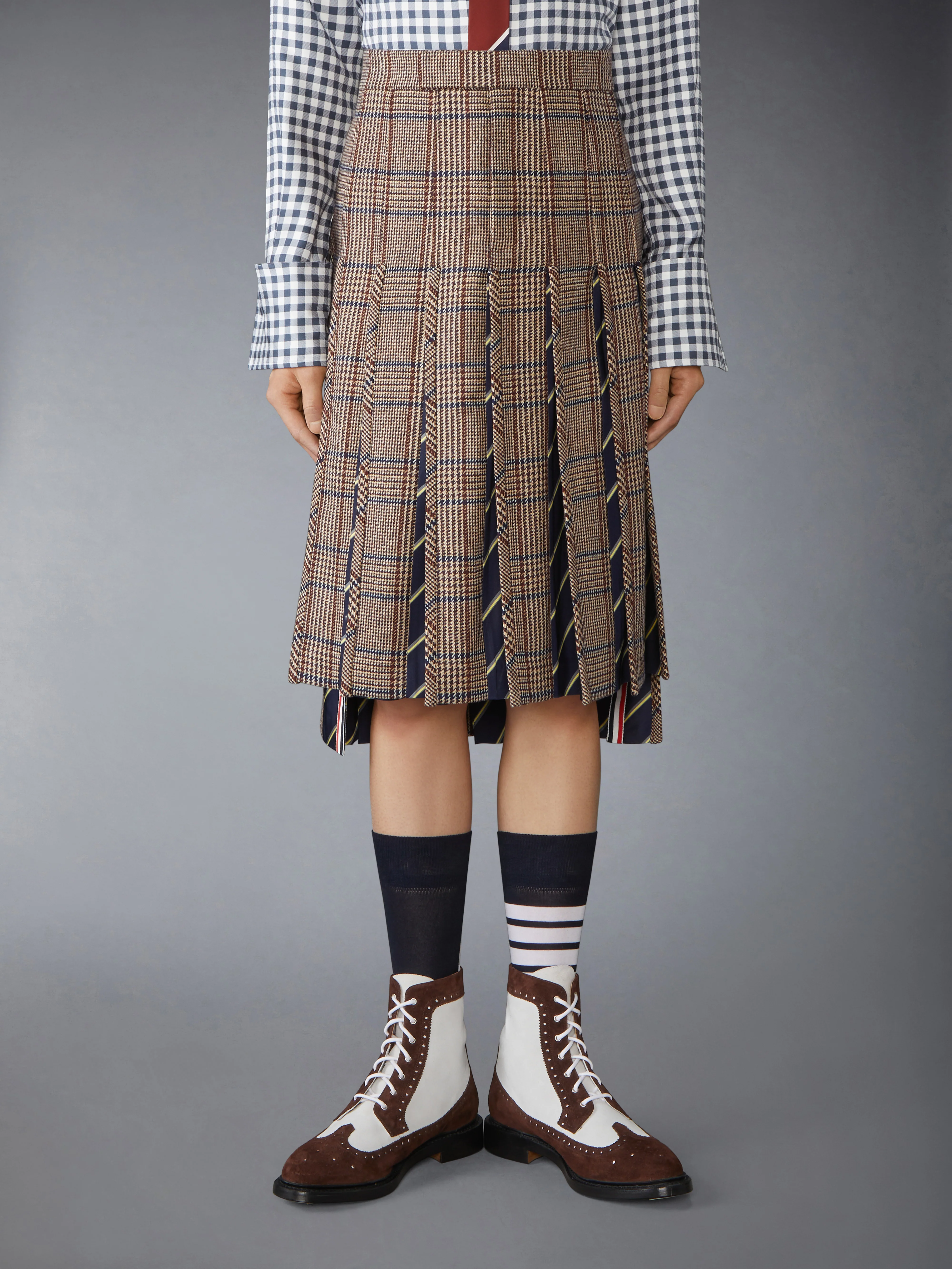 HUNTING TWEED LOW RISE PLEATED SKIRT
