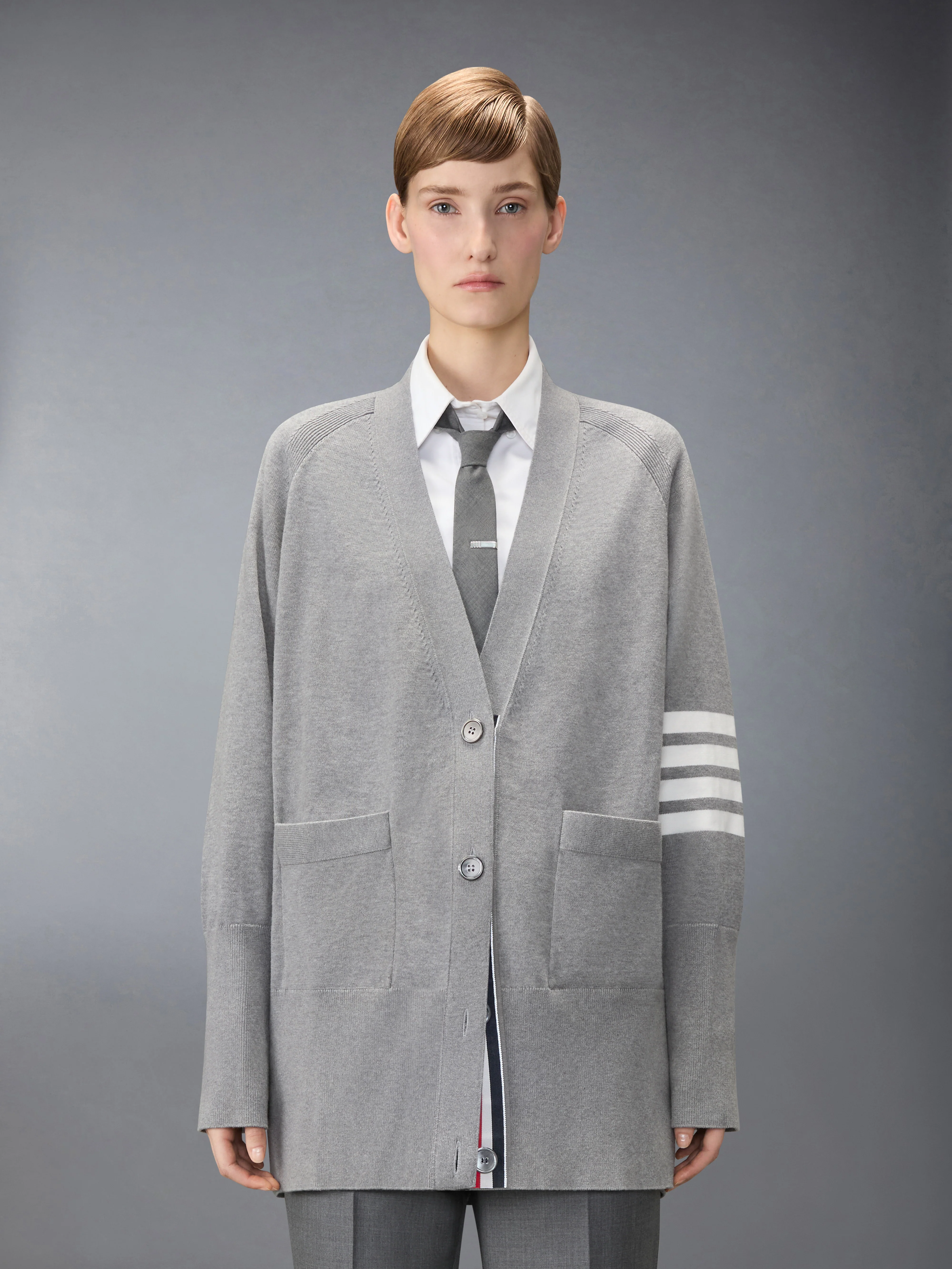 JERSEY STITCH COTTON 4-BAR EXAGGERATED FIT CARDIGAN
