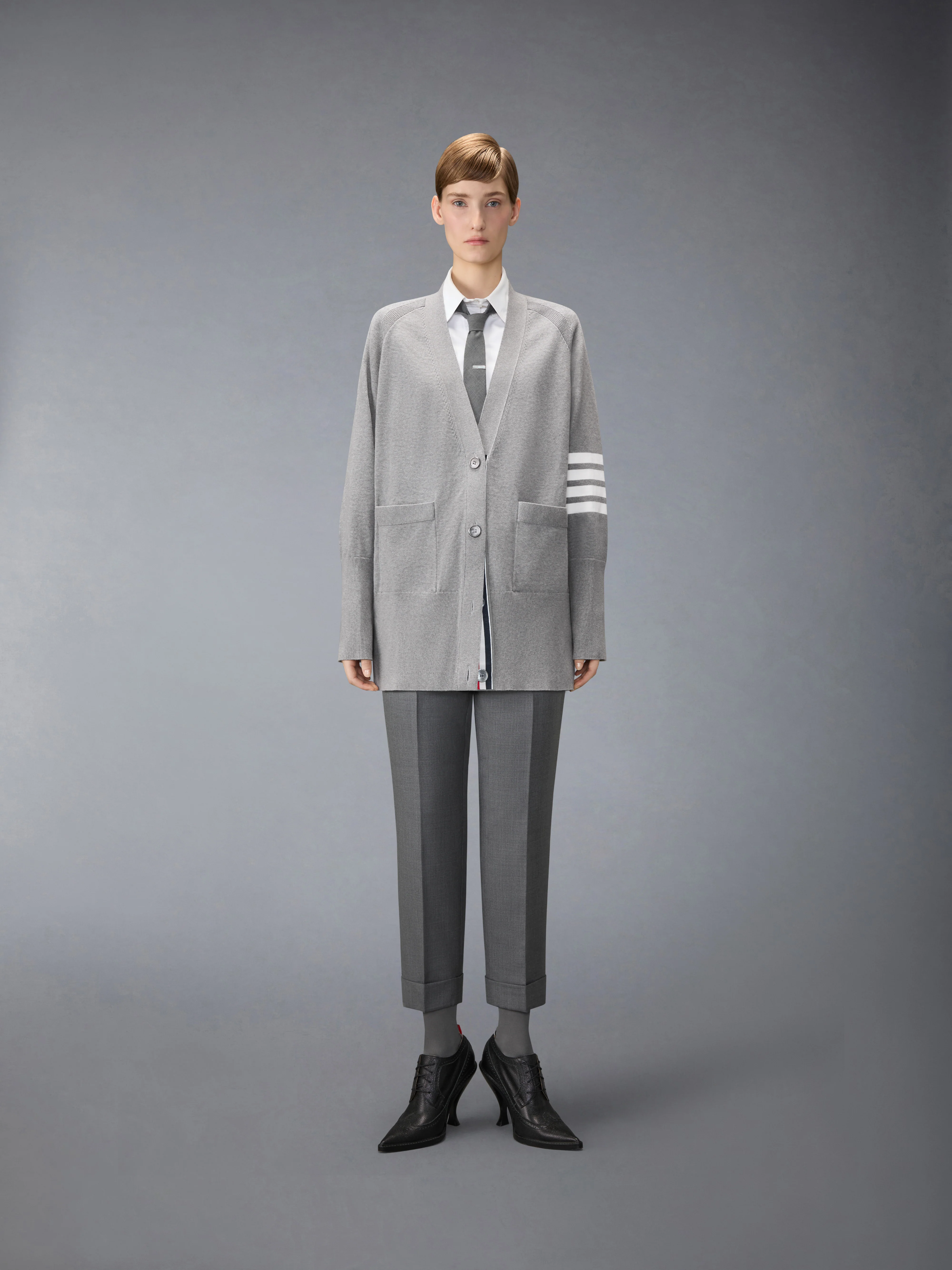JERSEY STITCH COTTON 4-BAR EXAGGERATED FIT CARDIGAN - Image 3