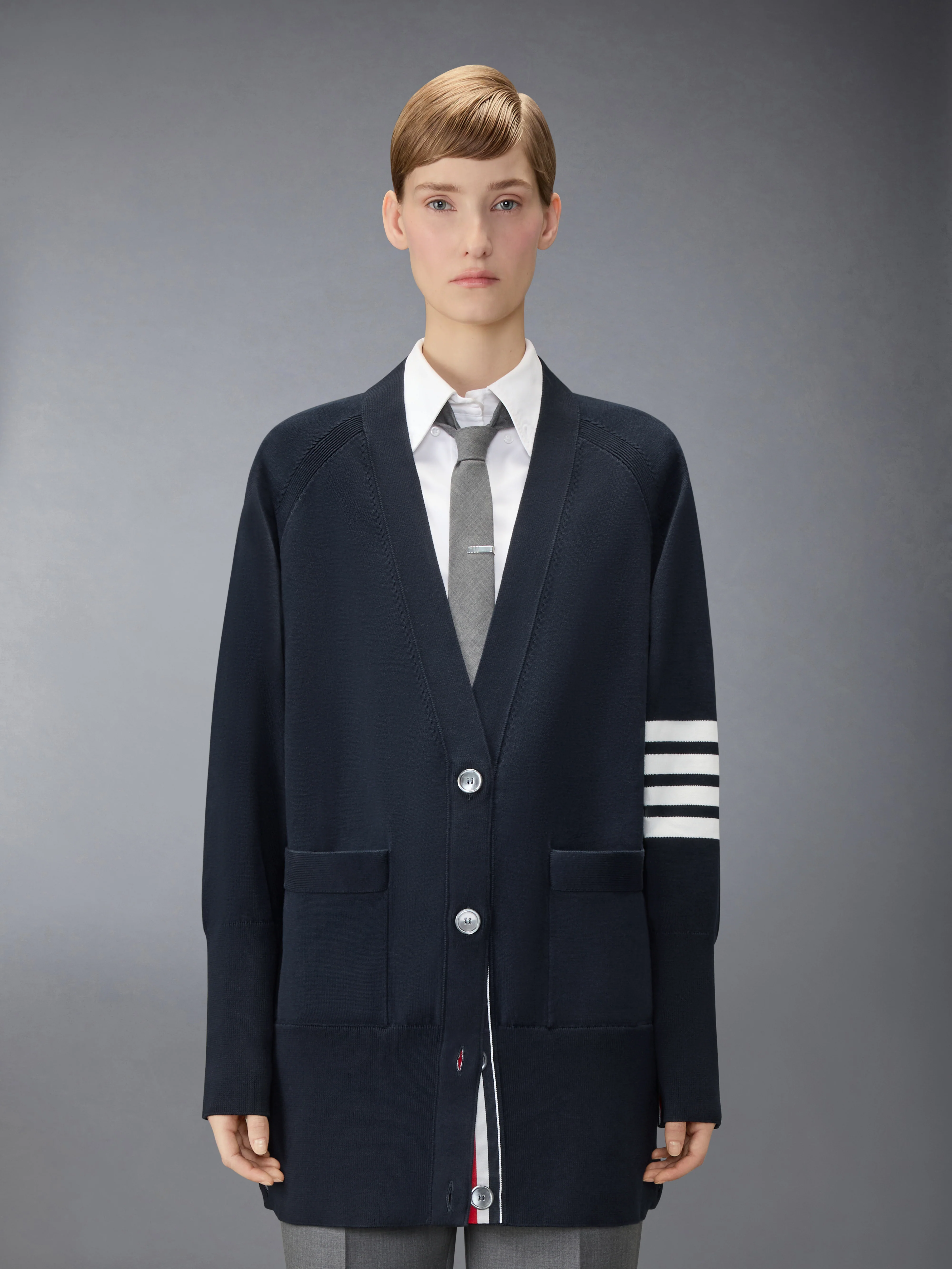 JERSEY STITCH COTTON 4-BAR EXAGGERATED FIT CARDIGAN