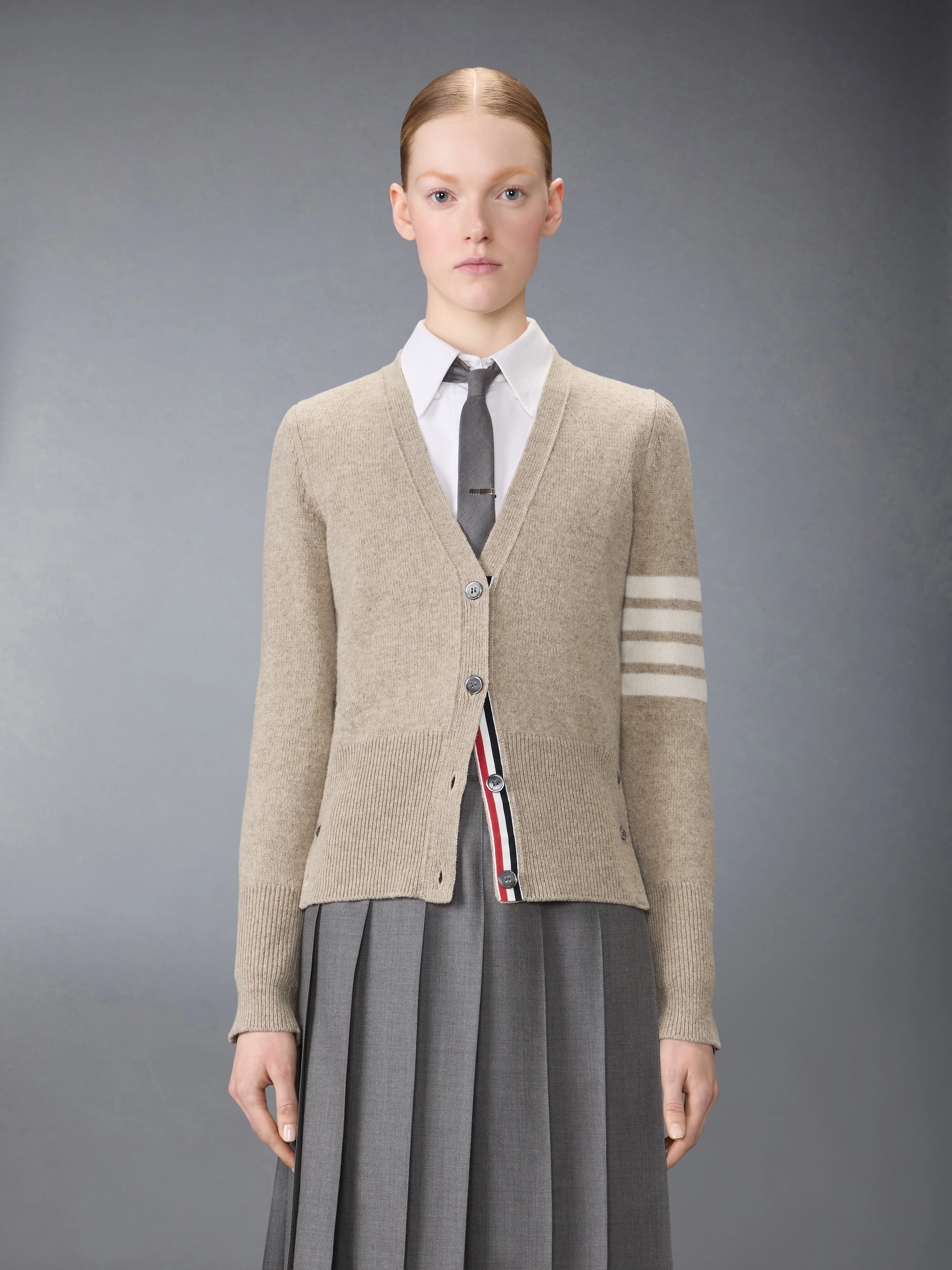 JERSEY STITCH SHETLAND WOOL 4-BAR CARDIGAN