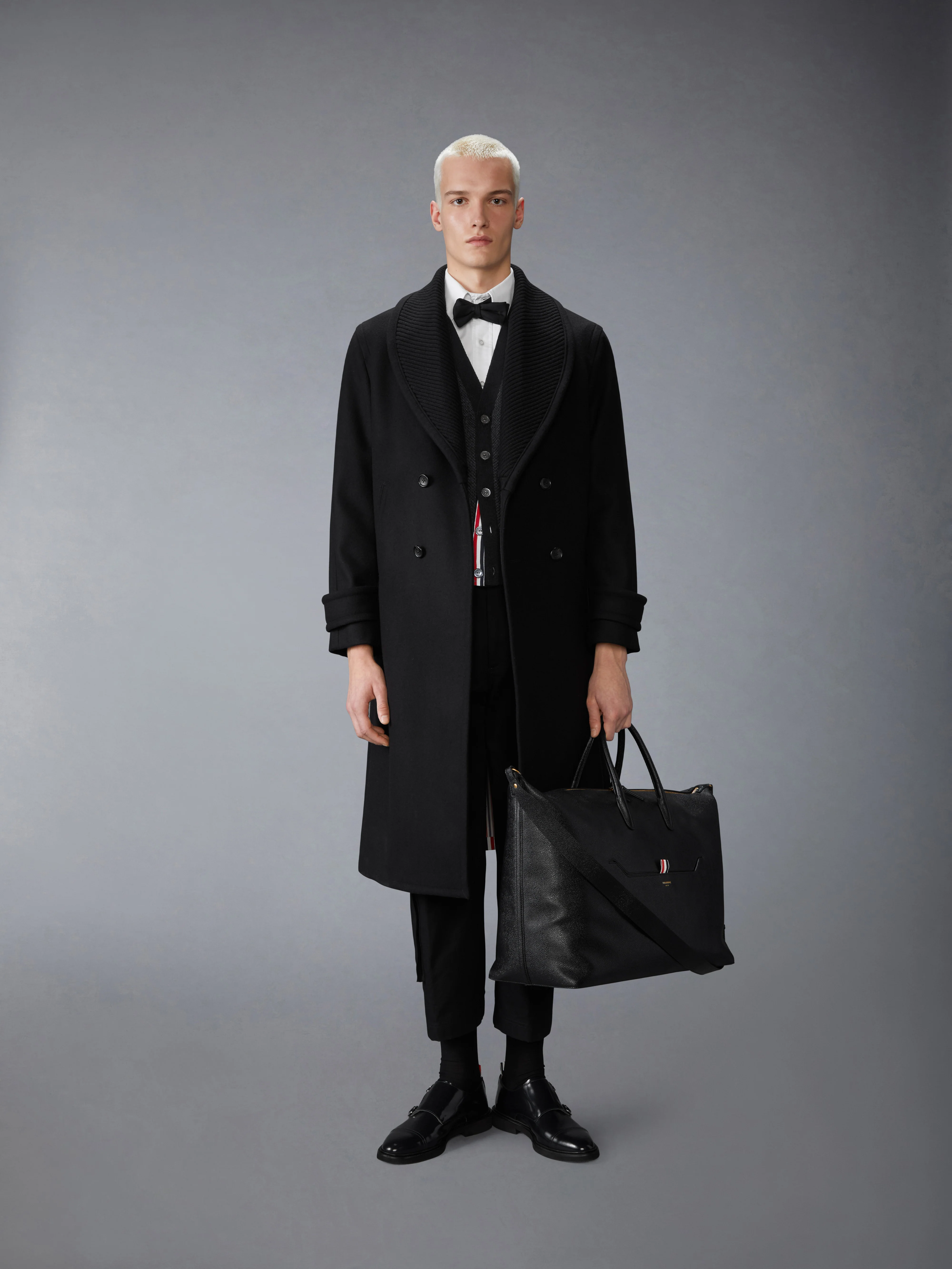 KNIT SHAWL COLLAR MELTON OVERCOAT - Image 4