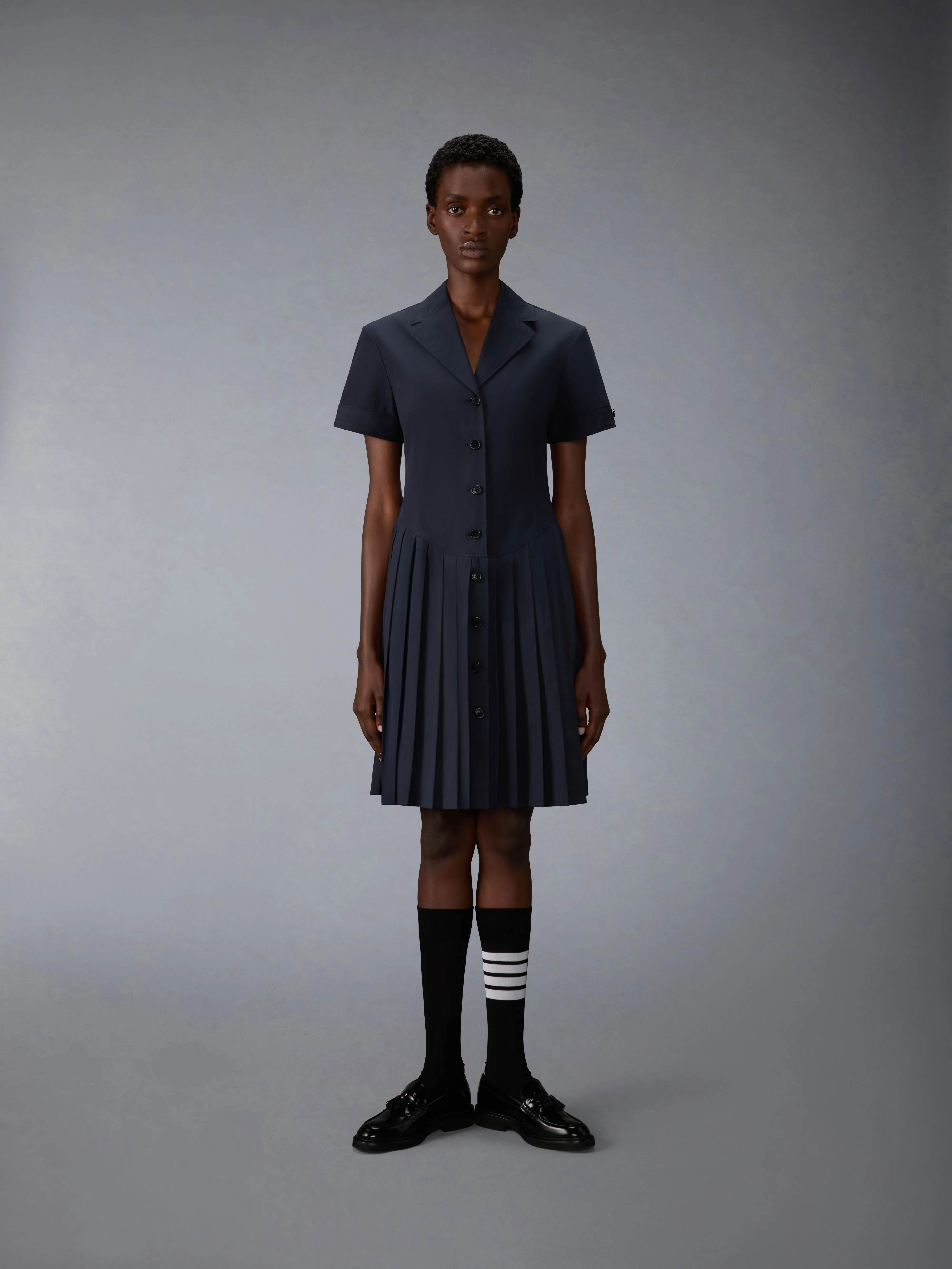 LAPEL COLLAR PLEATED DRESS