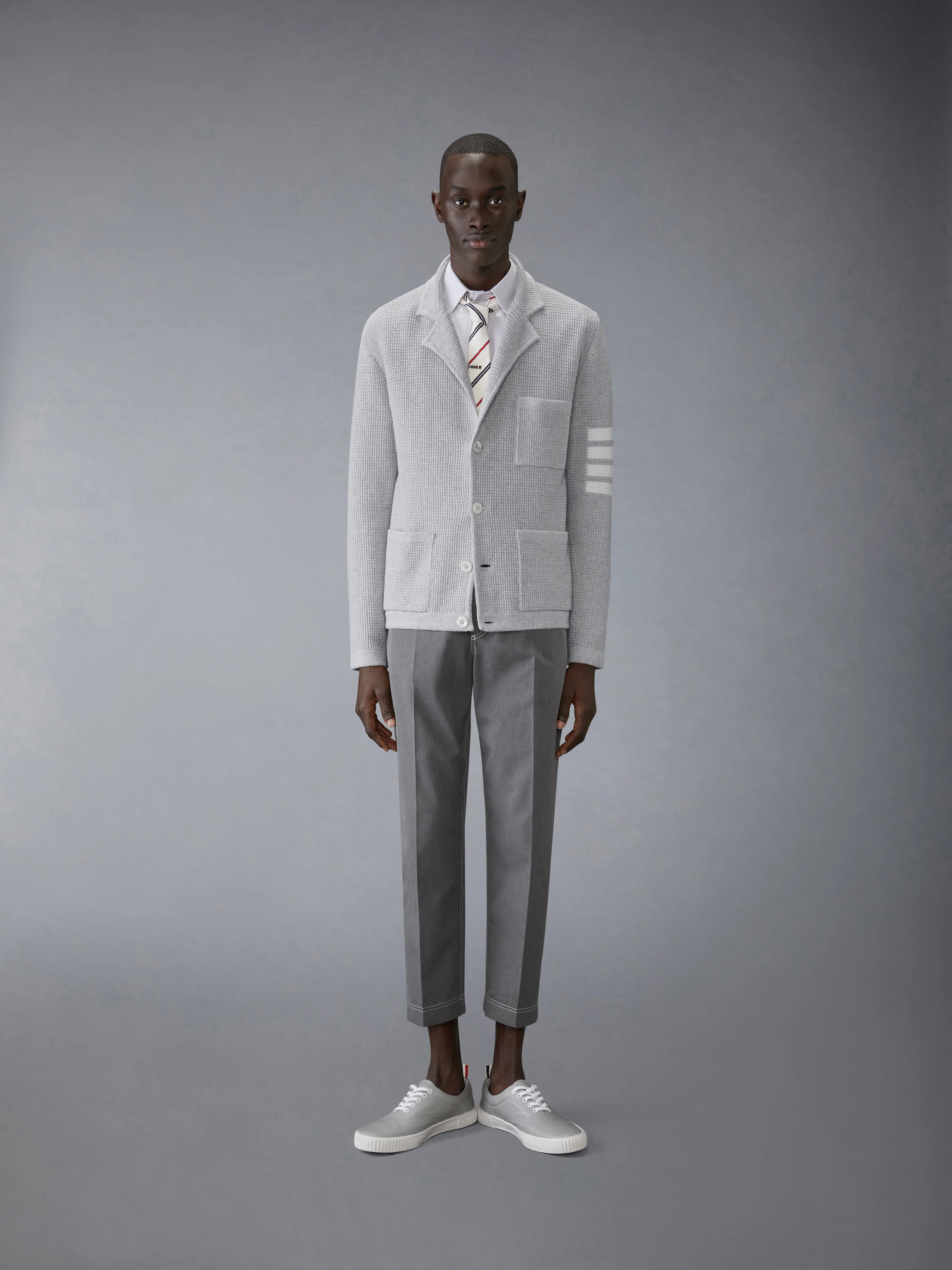 LINEN COTTON 4-BAR CARIDGAN JACKET - Image 3