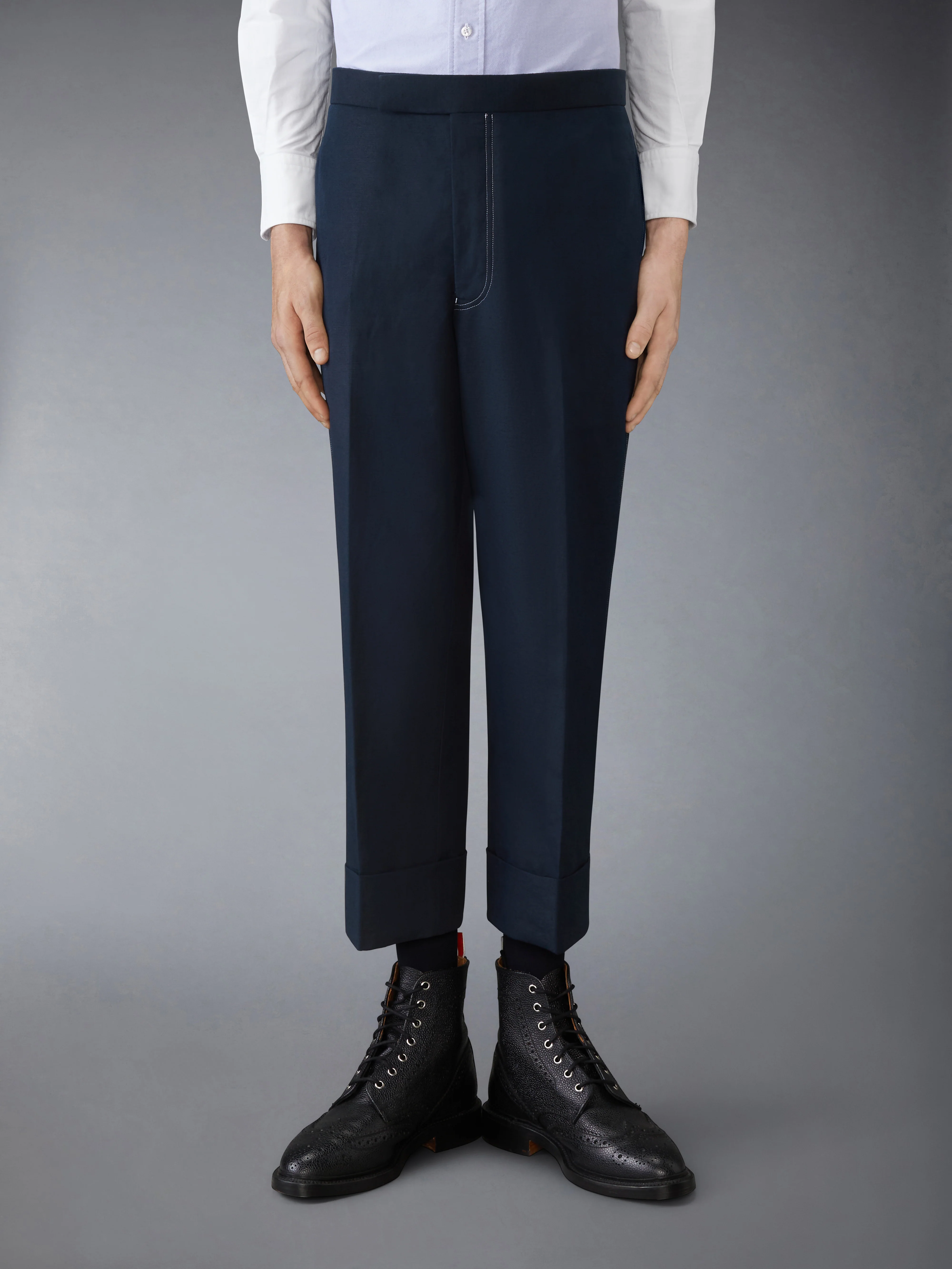 LINEN COTTON LOW RISE BACKSTRAP TROUSER