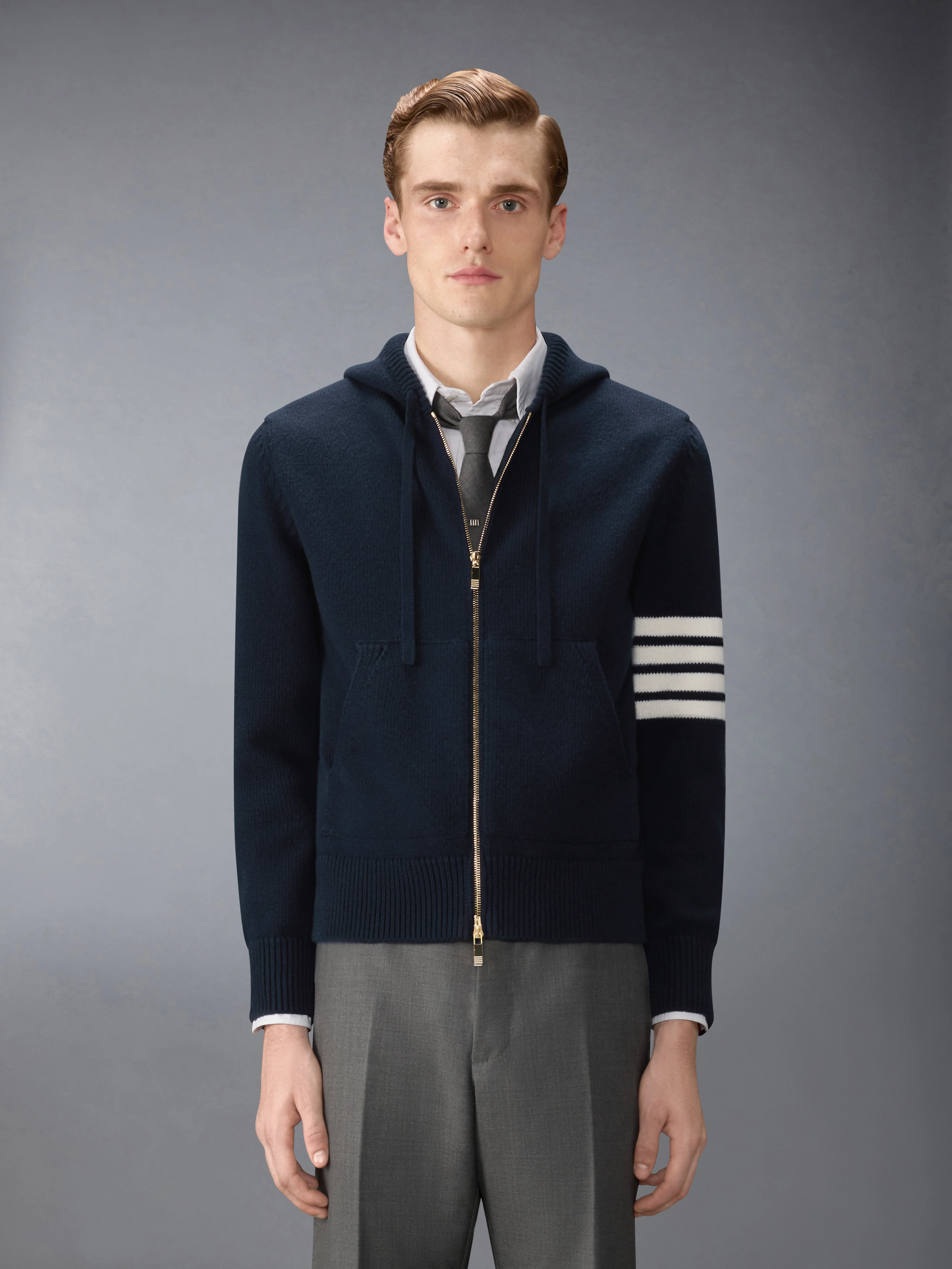 LUNAR NEW YEAR INTARSIA MERINO 4-BAR ZIP UP HOODIE