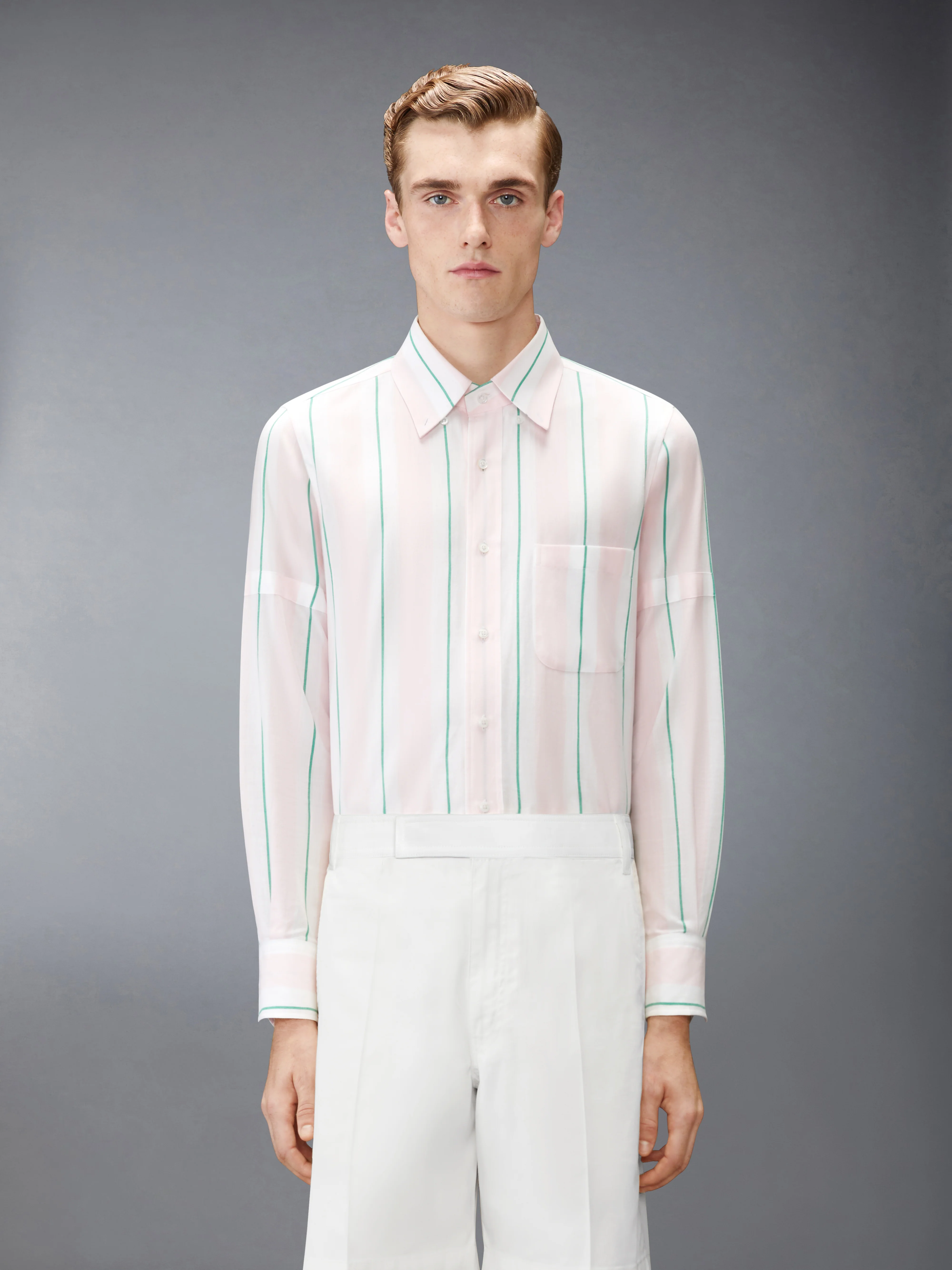 MADRAS COTTON CLASSIC STRIPE ARMBAND SHIRT