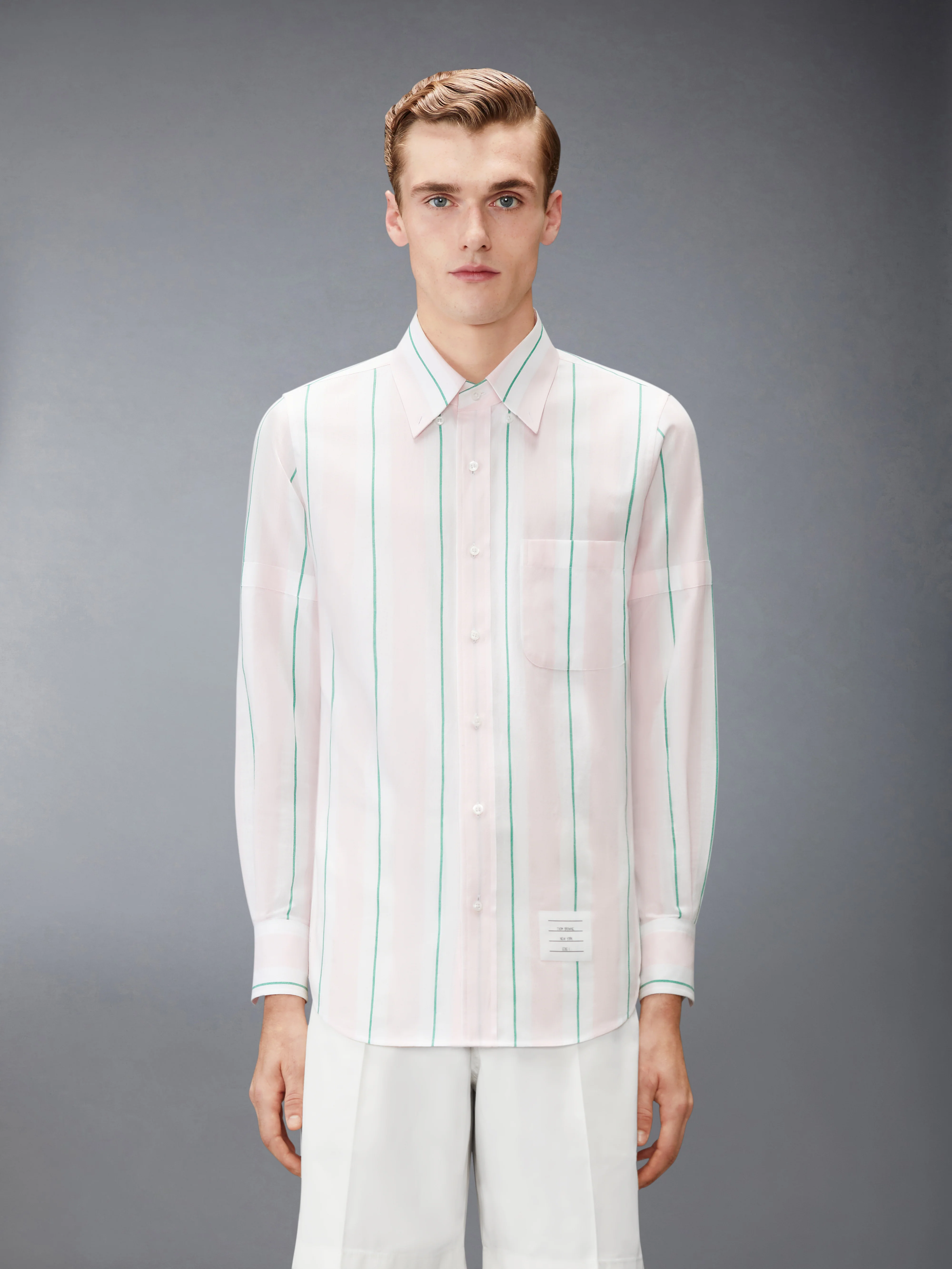 MADRAS COTTON CLASSIC STRIPE ARMBAND SHIRT - Image 2