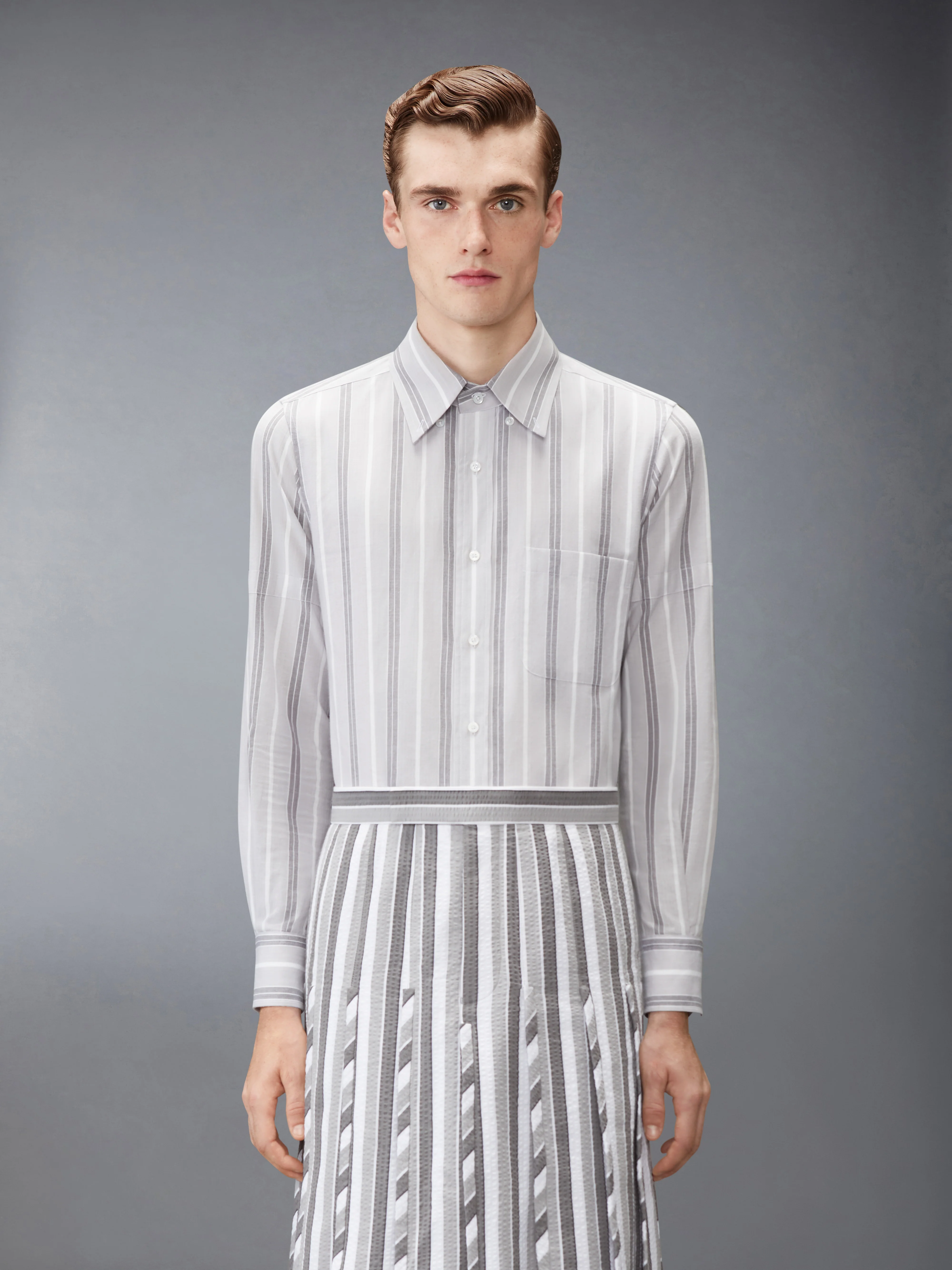 MADRAS COTTON REPP STRIPE ARMBAND SHIRT
