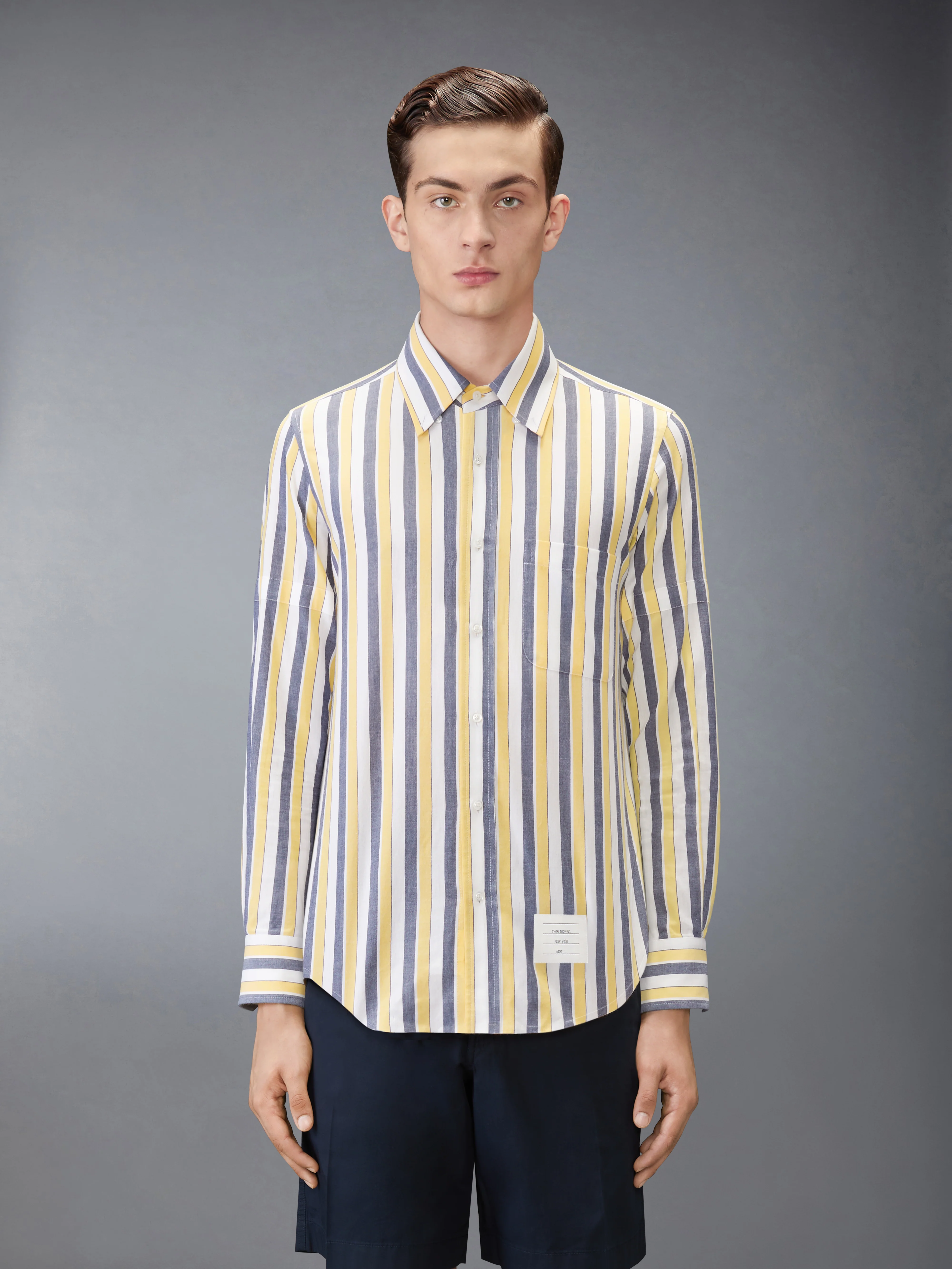 MADRAS COTTON REPP STRIPE ARMBAND SHIRT