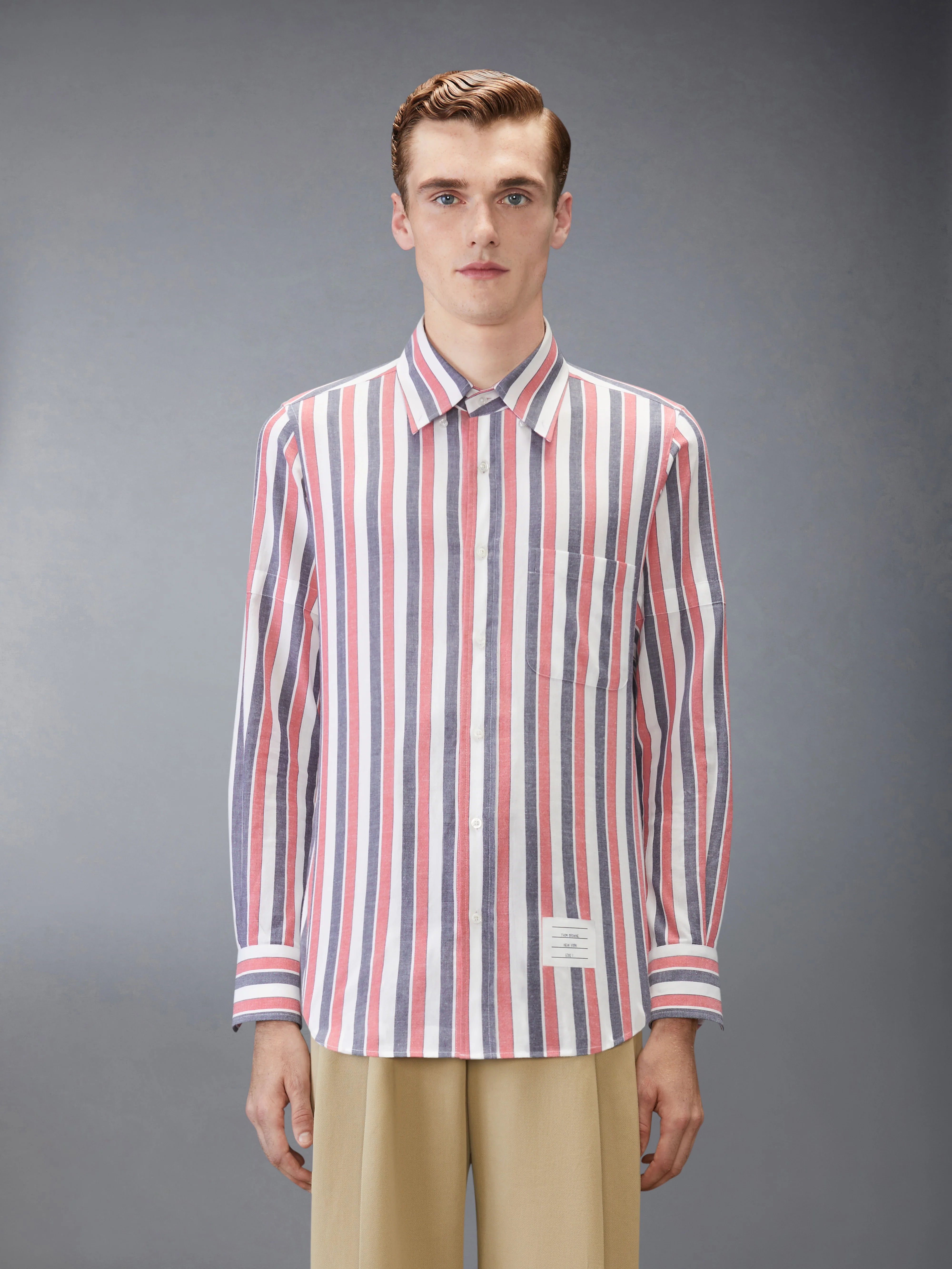MADRAS COTTON REPP STRIPE ARMBAND SHIRT