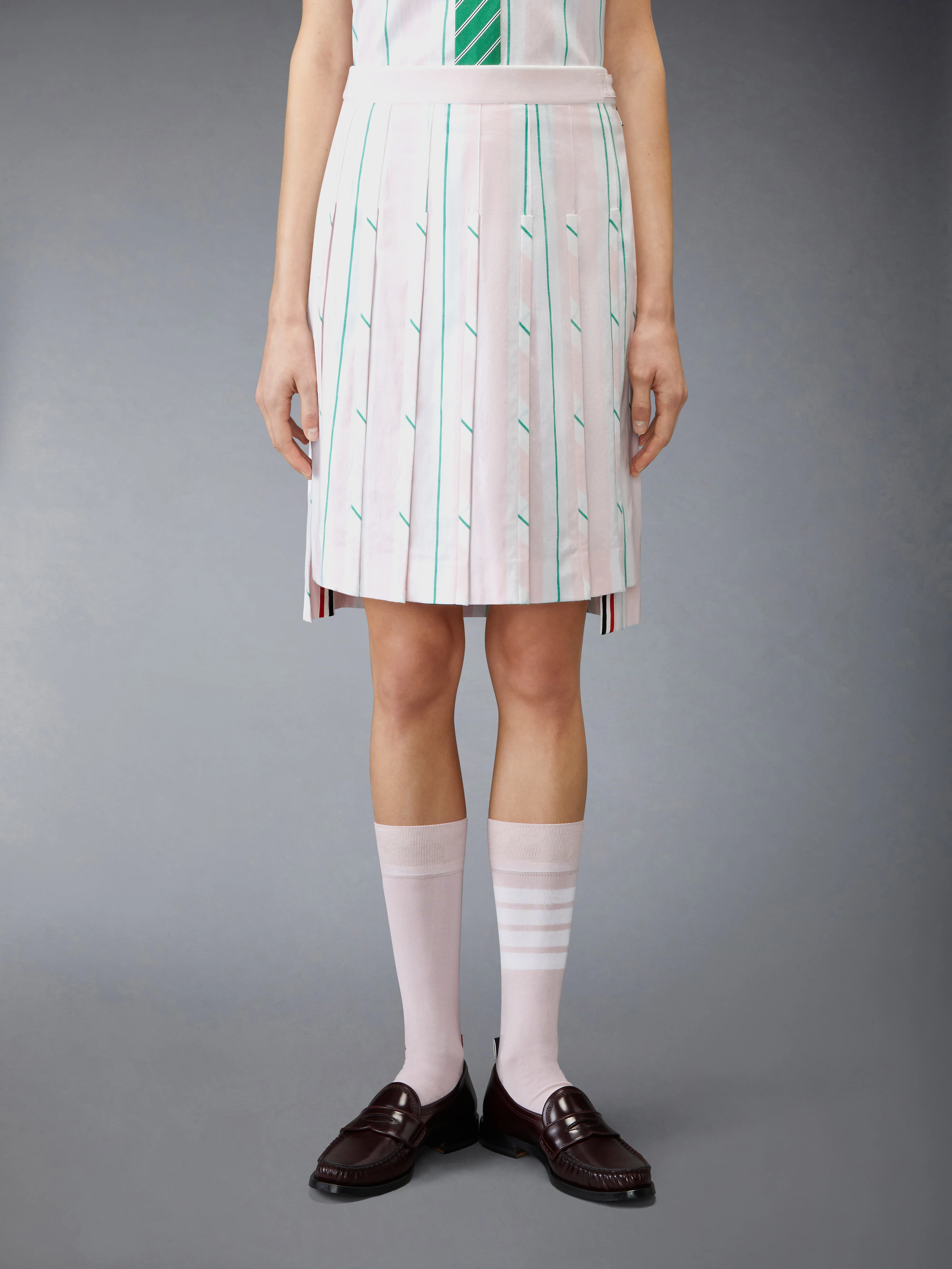 MADRAS COTTON STRIPED PLEATED SKIRT