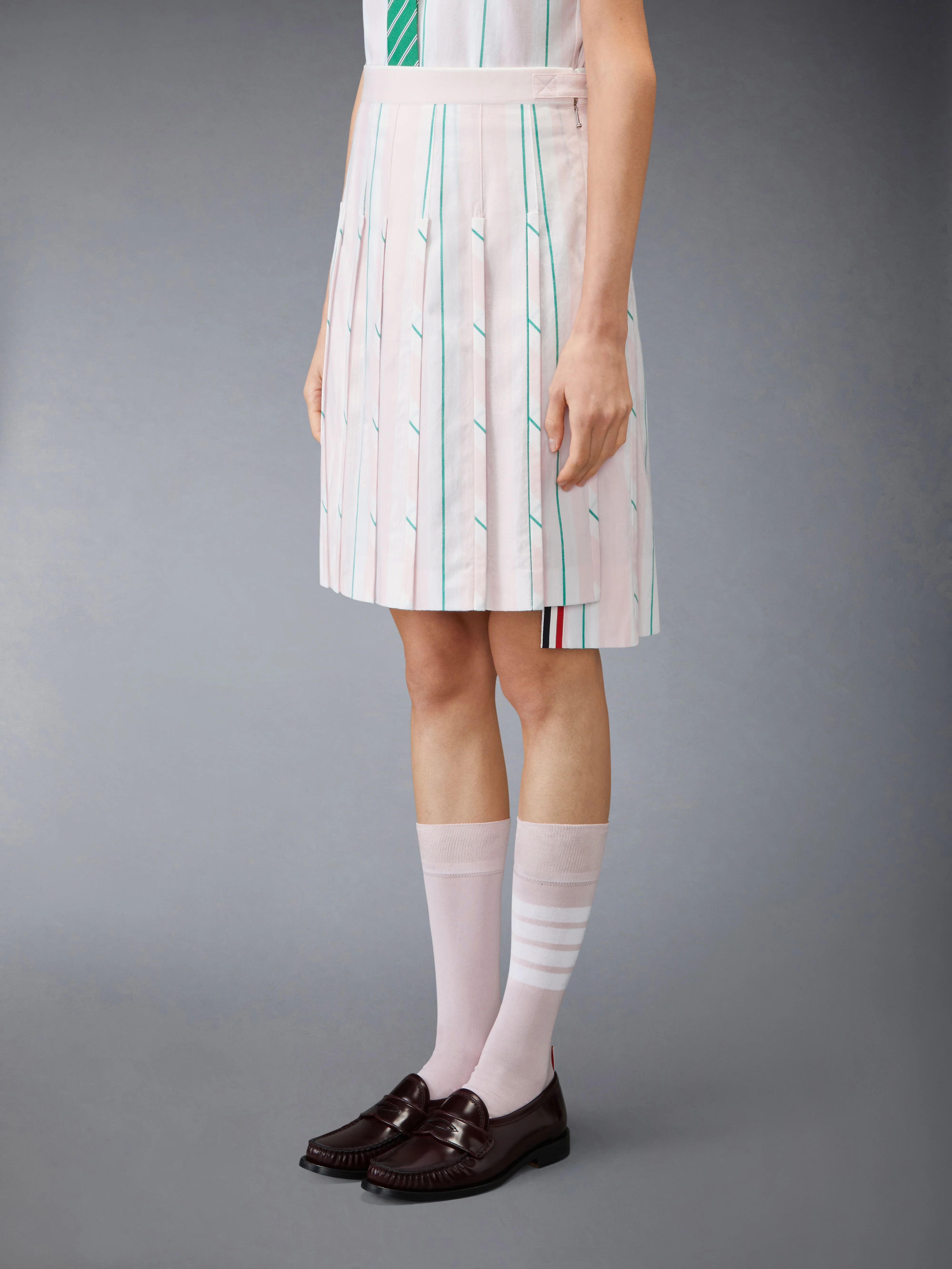 MADRAS COTTON STRIPED PLEATED SKIRT - Image 2