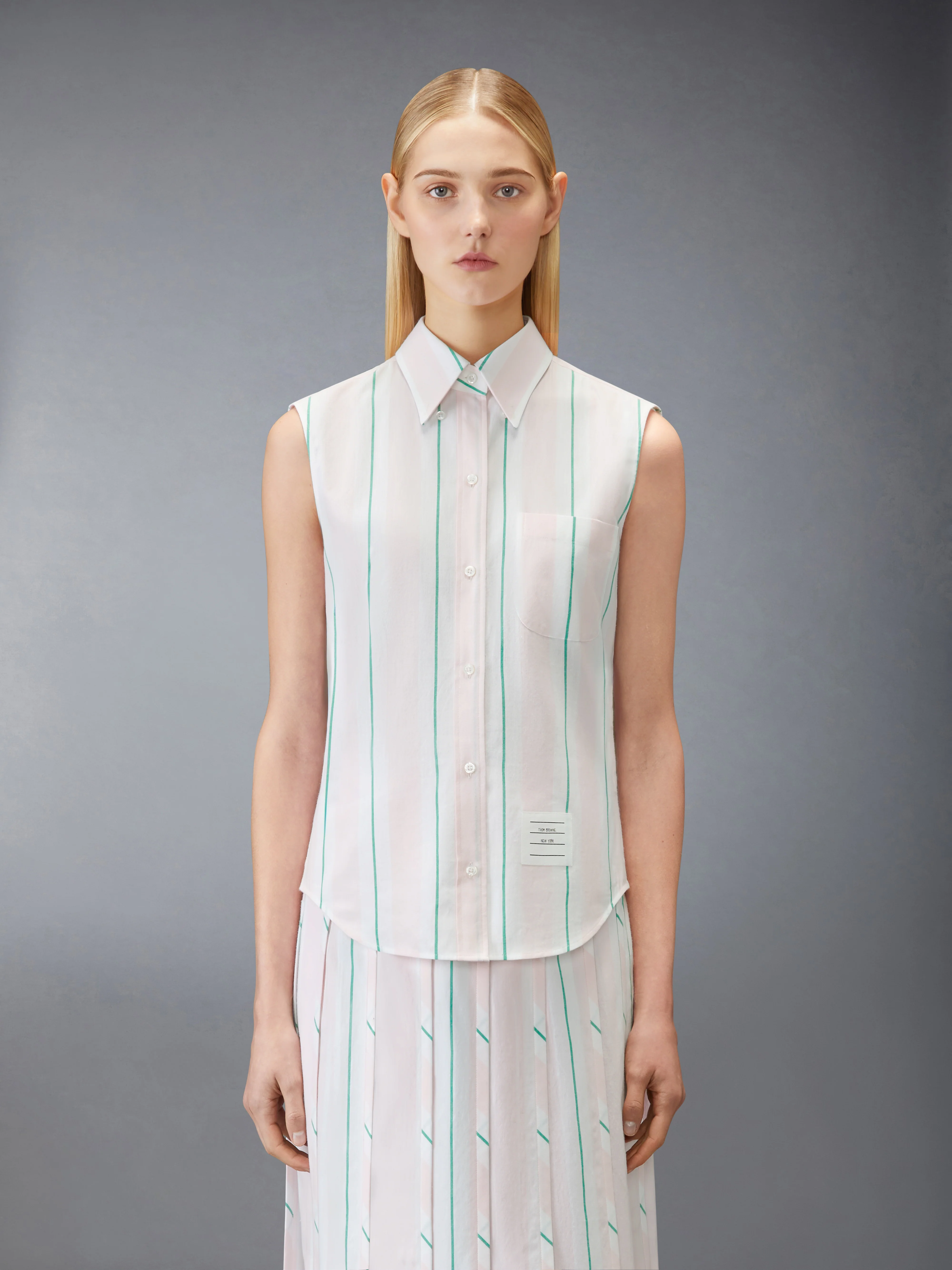MADRAS COTTON STRIPED SLEEVELESS SHIRT