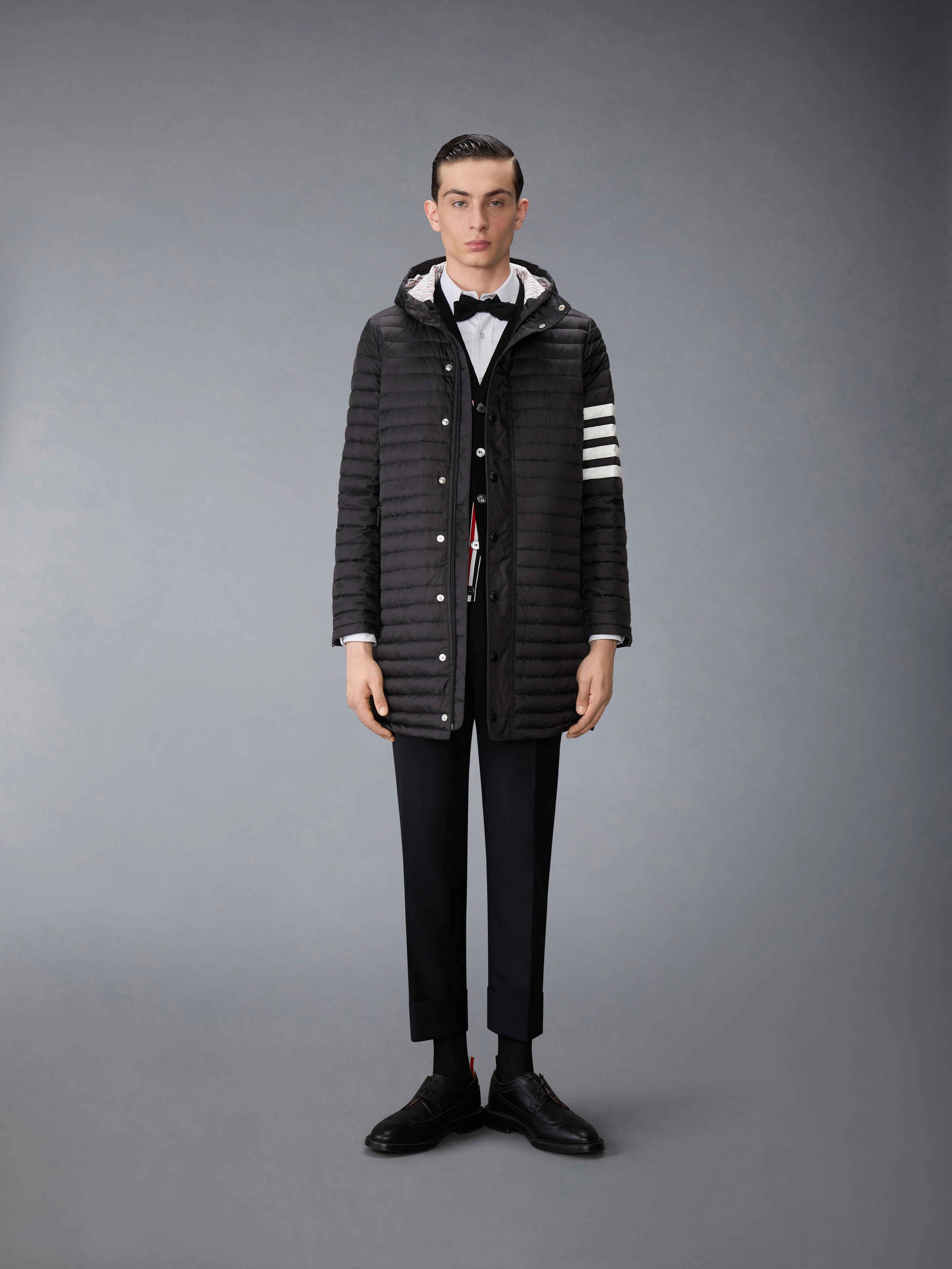 MATTE NYLON 4-BAR QUILTED DOWN FILLED HOODED COAT - Image 3