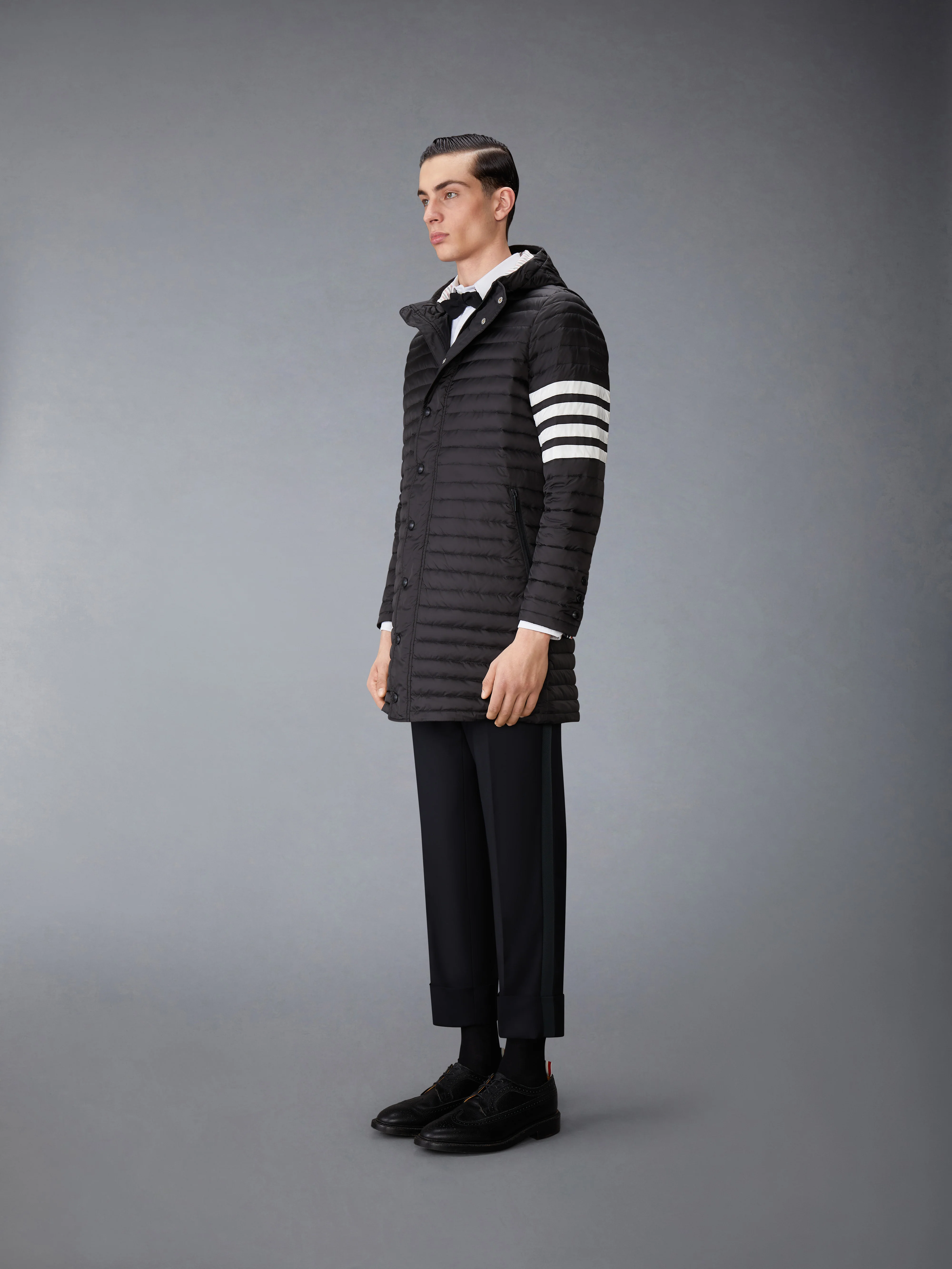 MATTE NYLON 4-BAR QUILTED DOWN FILLED HOODED COAT - Image 4