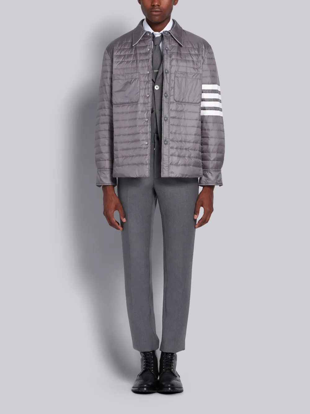 Medium Grey Down Fill 4-Bar Shirt Jacket - Image 4