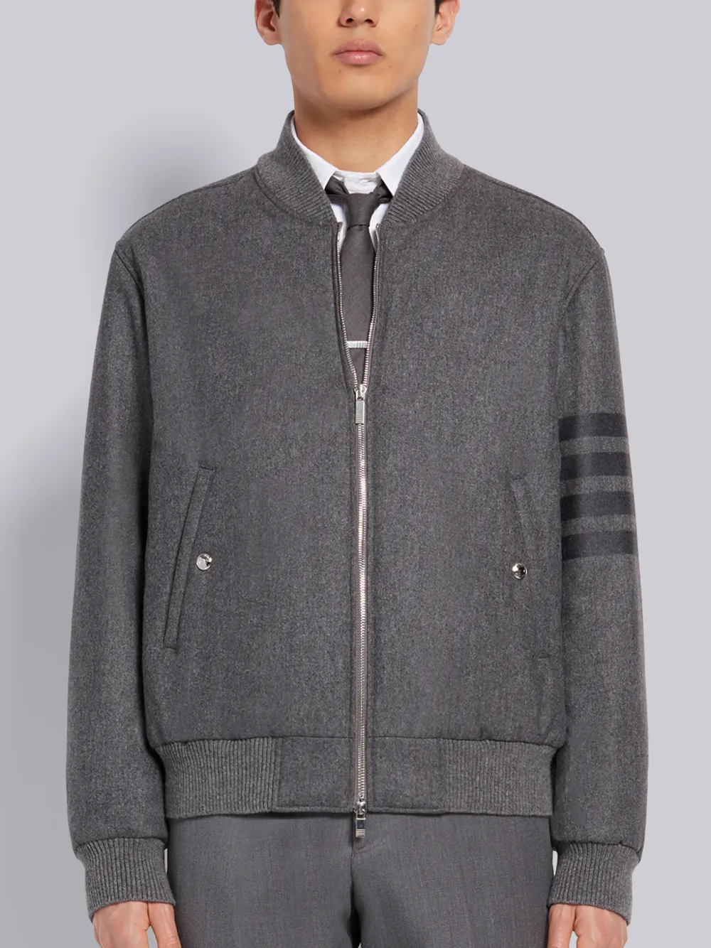 Medium Grey Tech Down Wool Flannel Tonal 4-Bar Relaxed Blouson Jacket