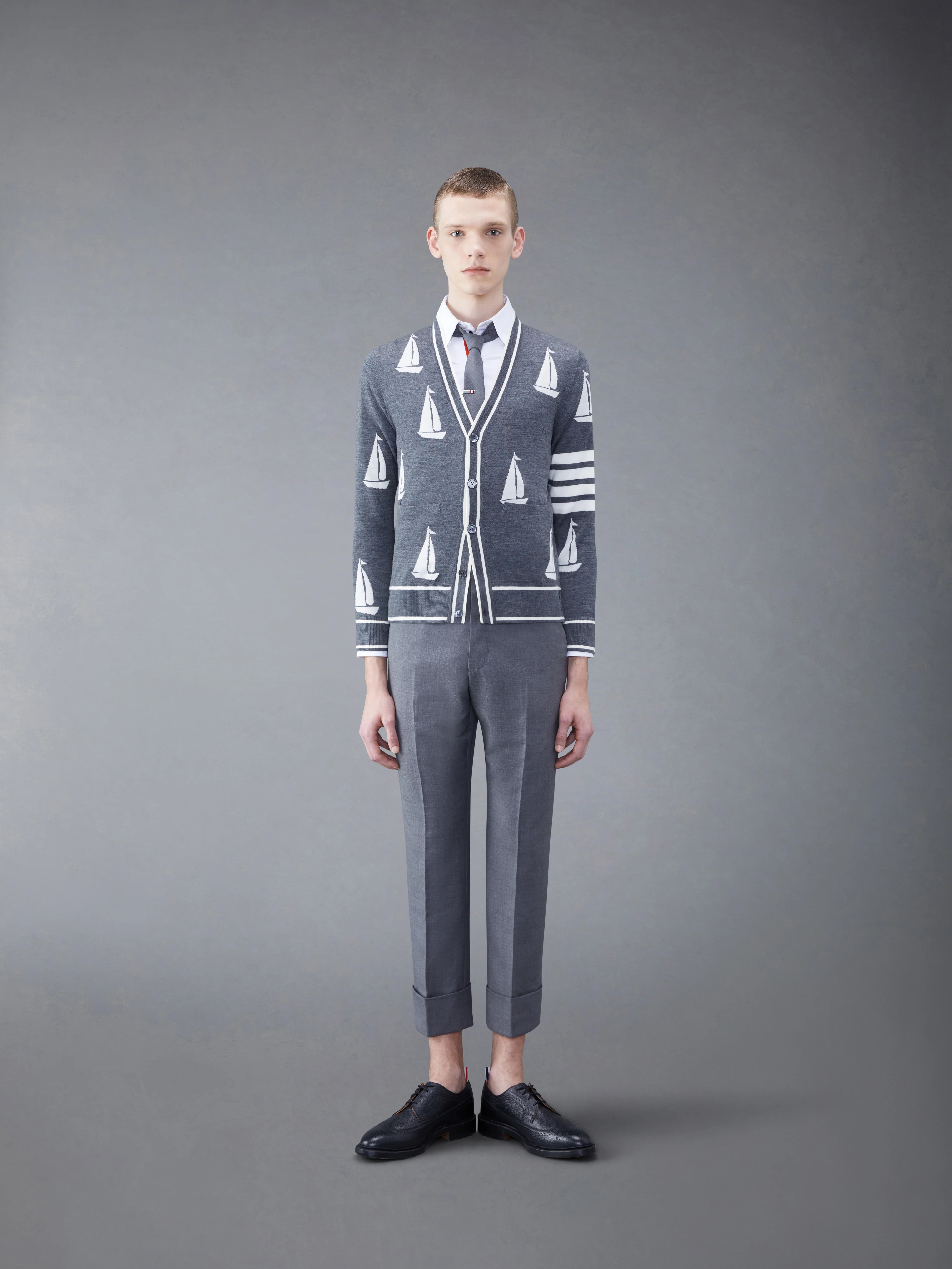 Merino Sailboat 4-bar V-neck Cardigan - Image 3