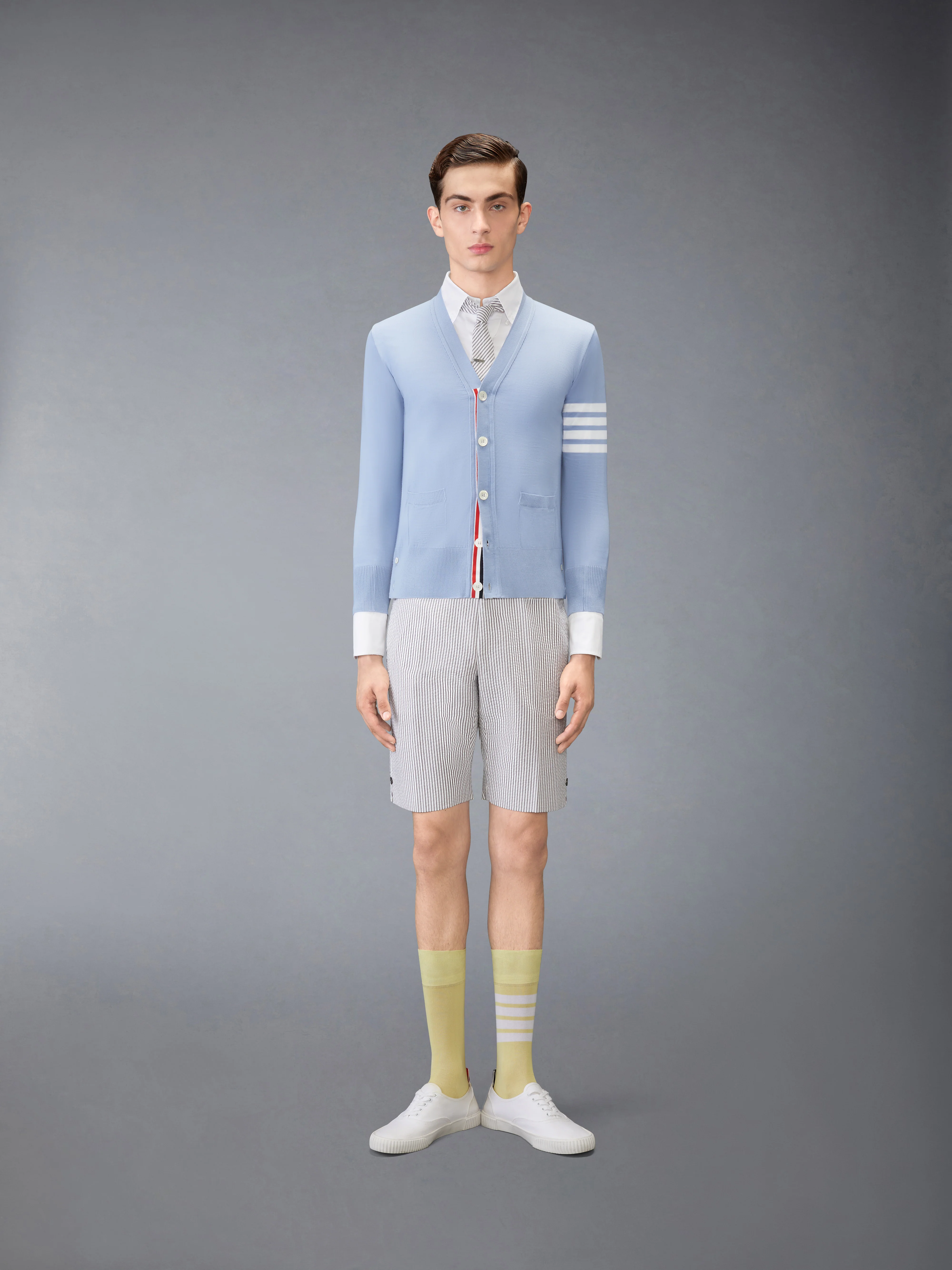 MERINO WOOL 4-BAR CLASSIC V-NECK CARDIGAN - Image 3