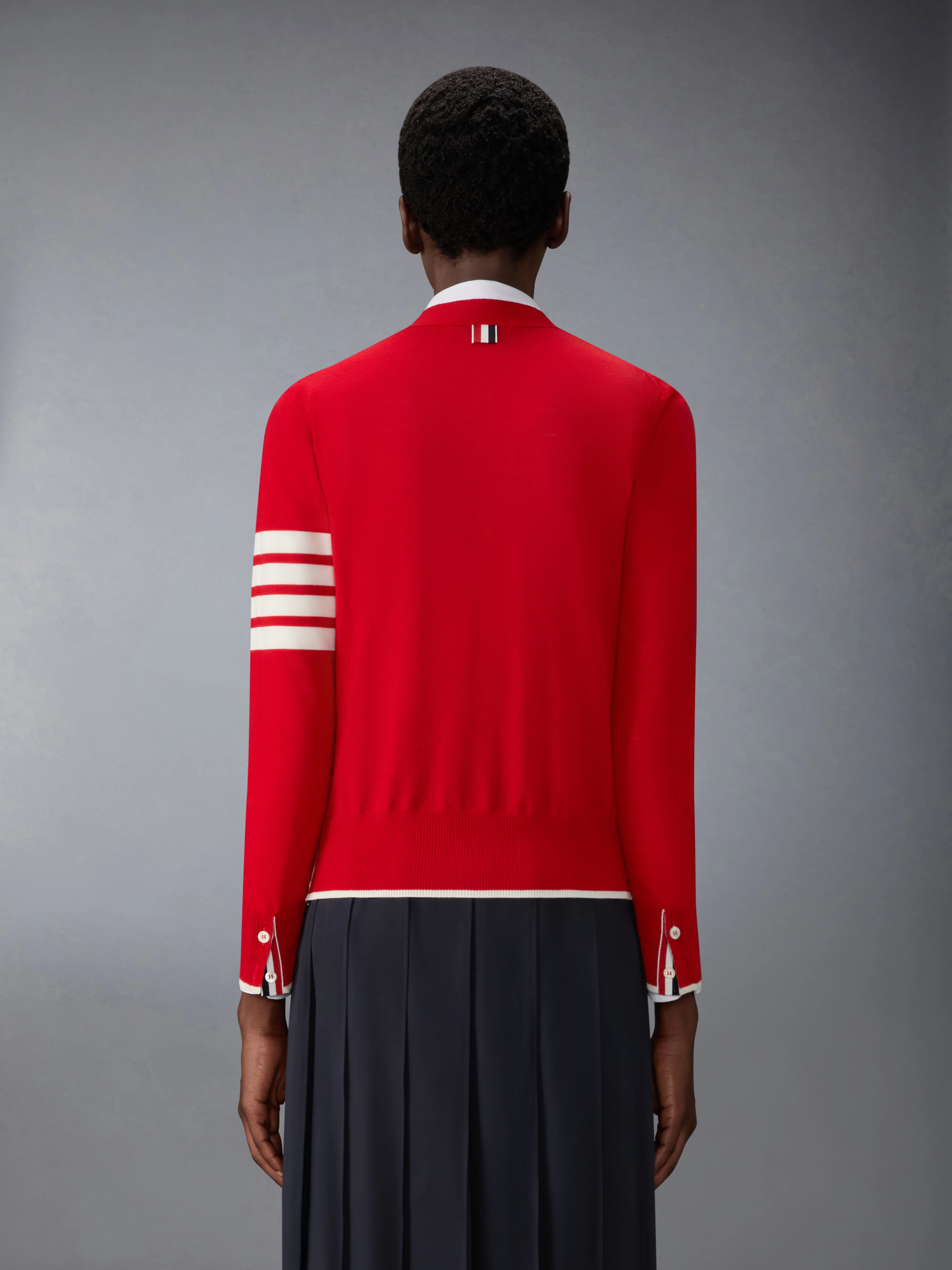 MERINO WOOL 4-BAR RELAXED FIT V-NECK CARDIGAN - Image 2