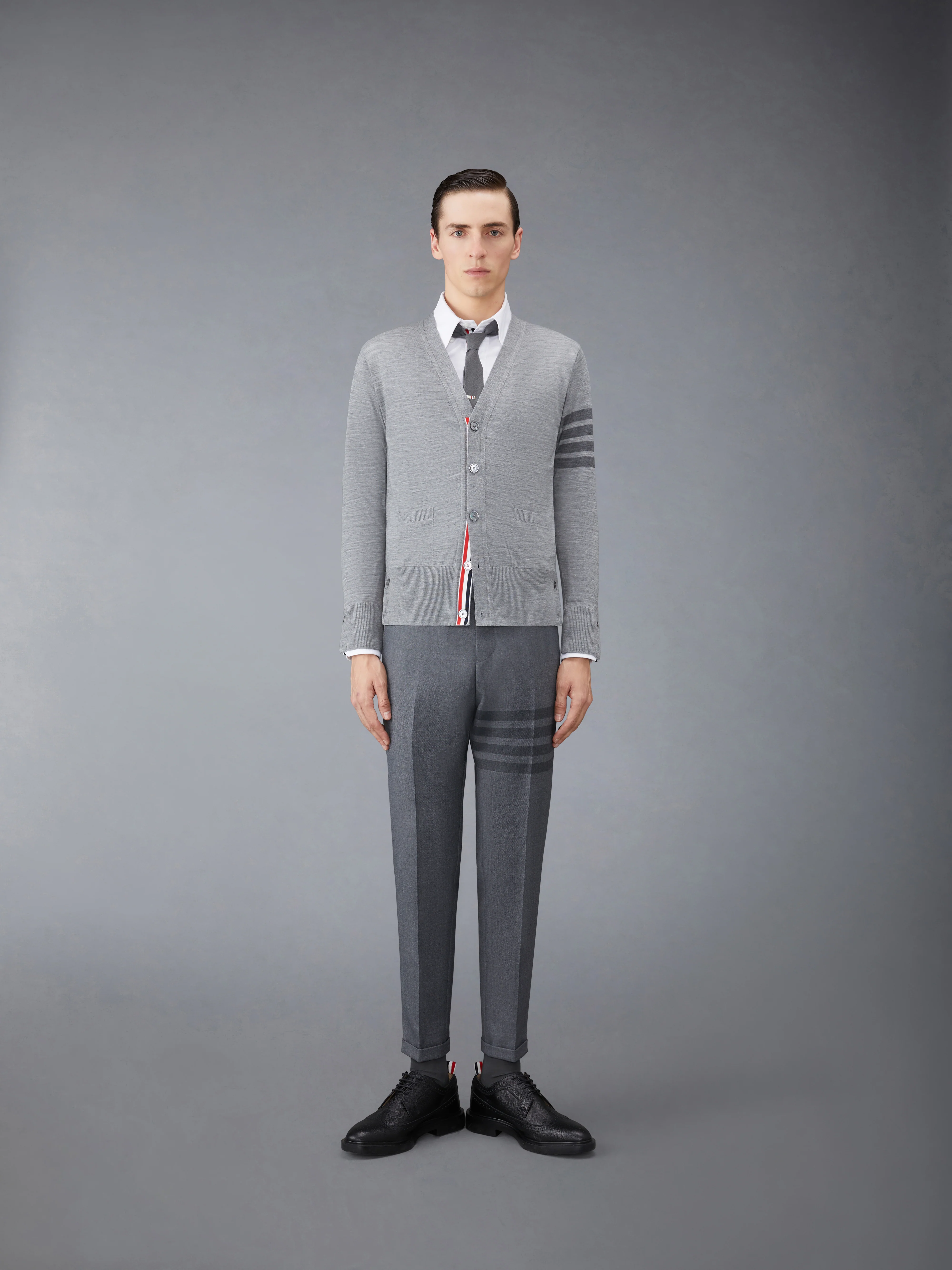 MERINO WOOL 4-BAR V-NECK CARDIGAN - Image 3