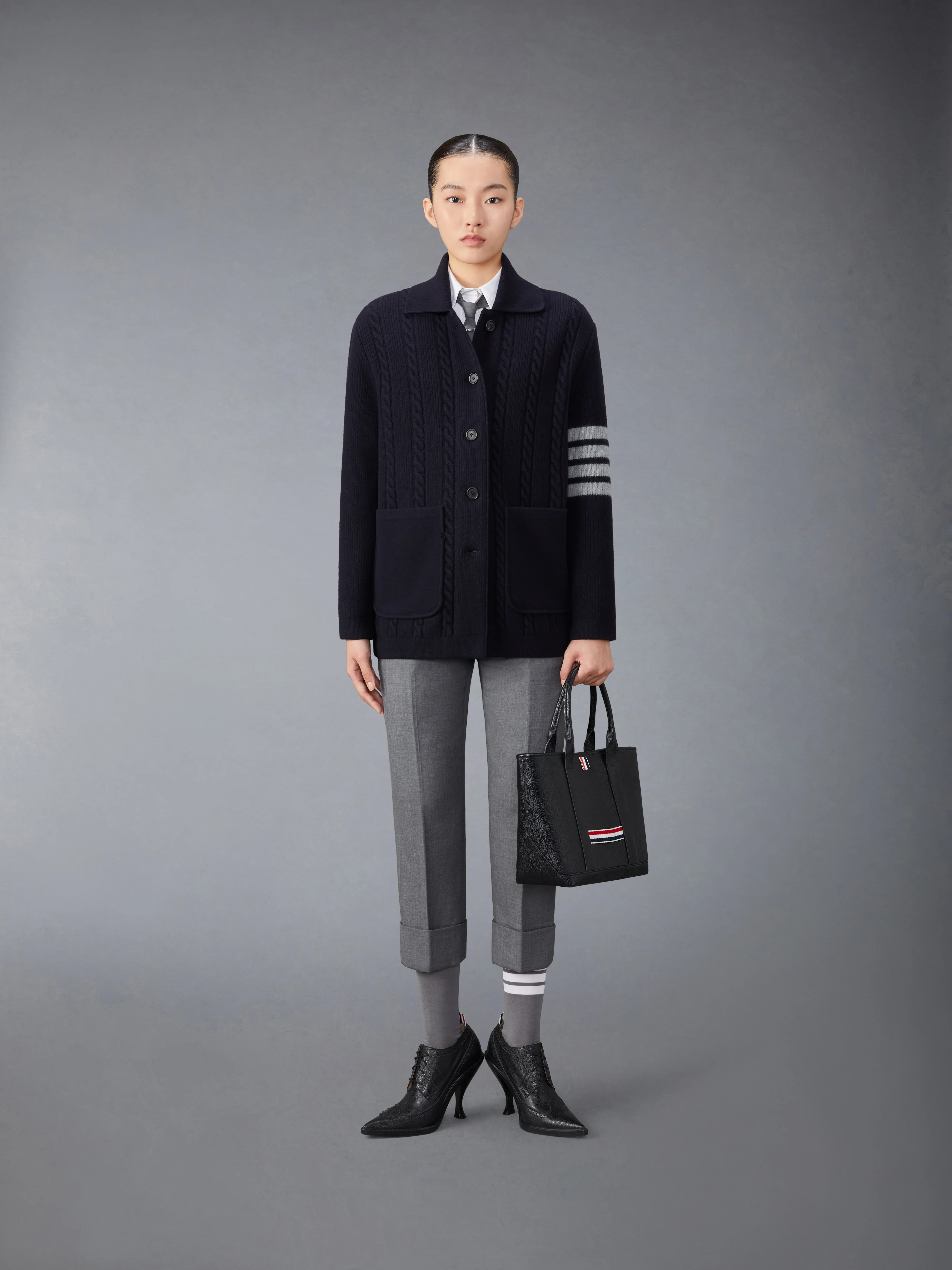 MERINO WOOL AND COTTON 4-BAR CABLE OVERCOAT - Image 3