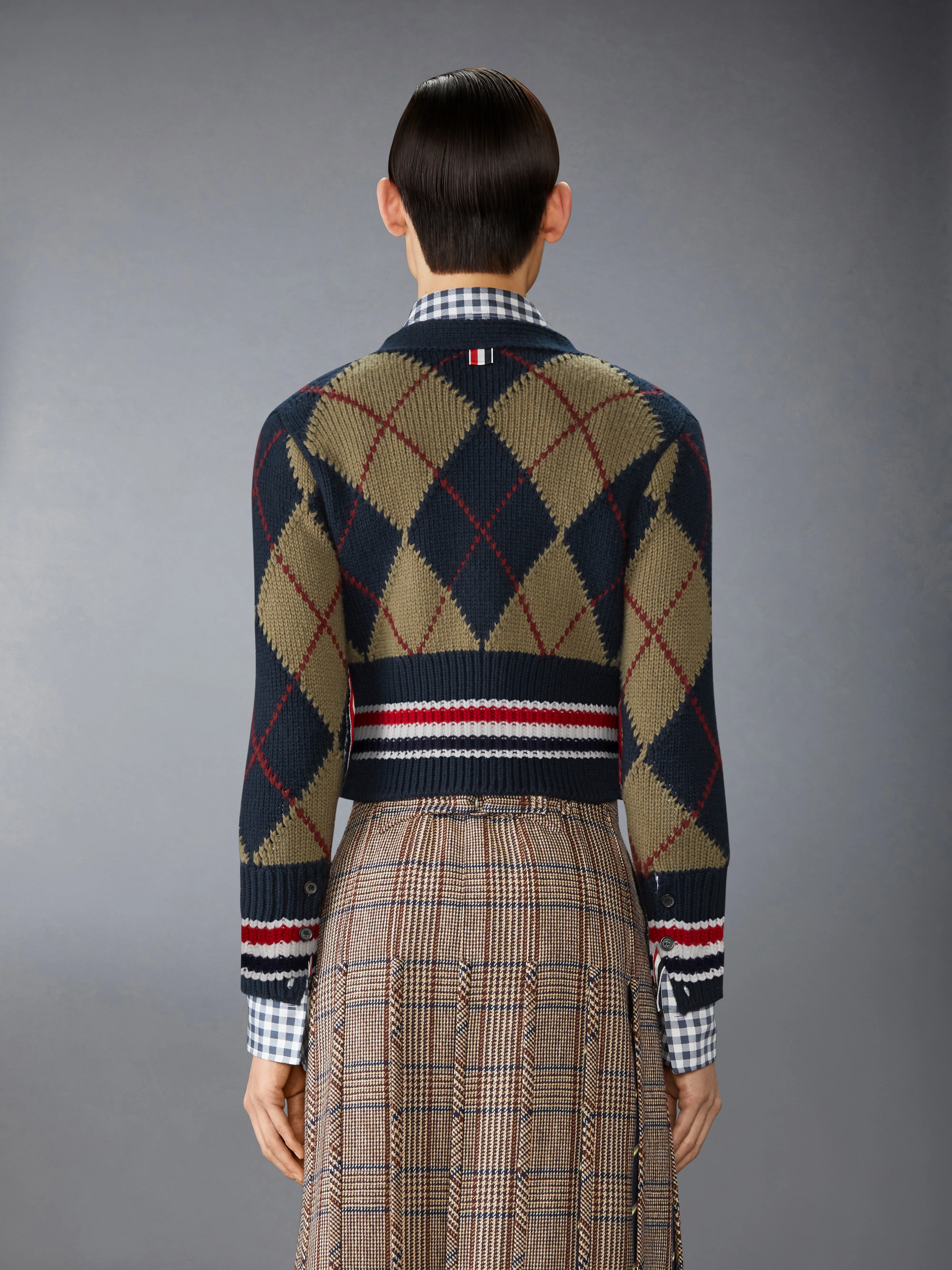 MERINO WOOL ARGYLE INTARSIA V NECK CARDIGAN - Image 2