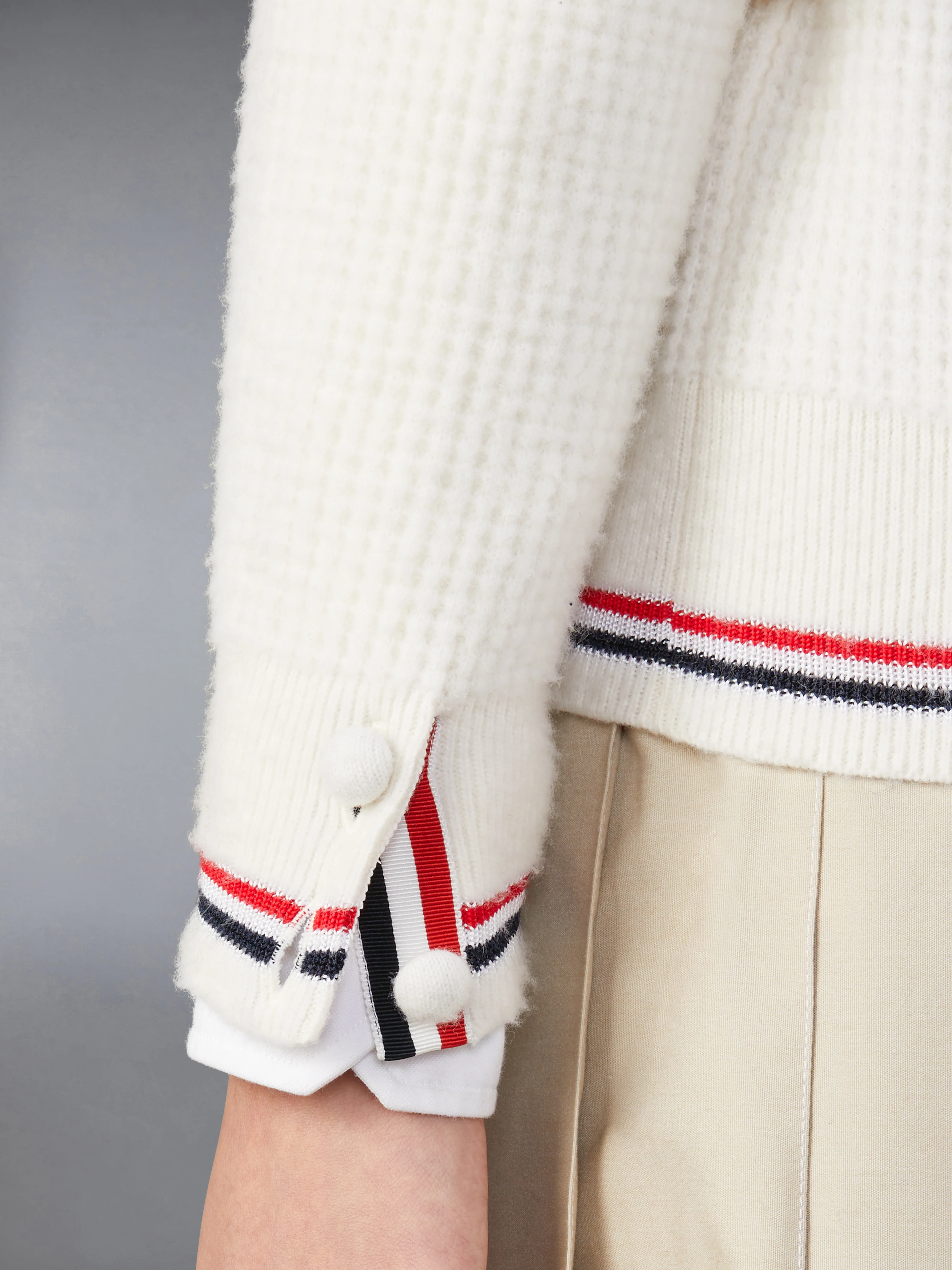MERINO WOOL BRUSHED TUCK STITCH POLO CARDIGAN - Image 4