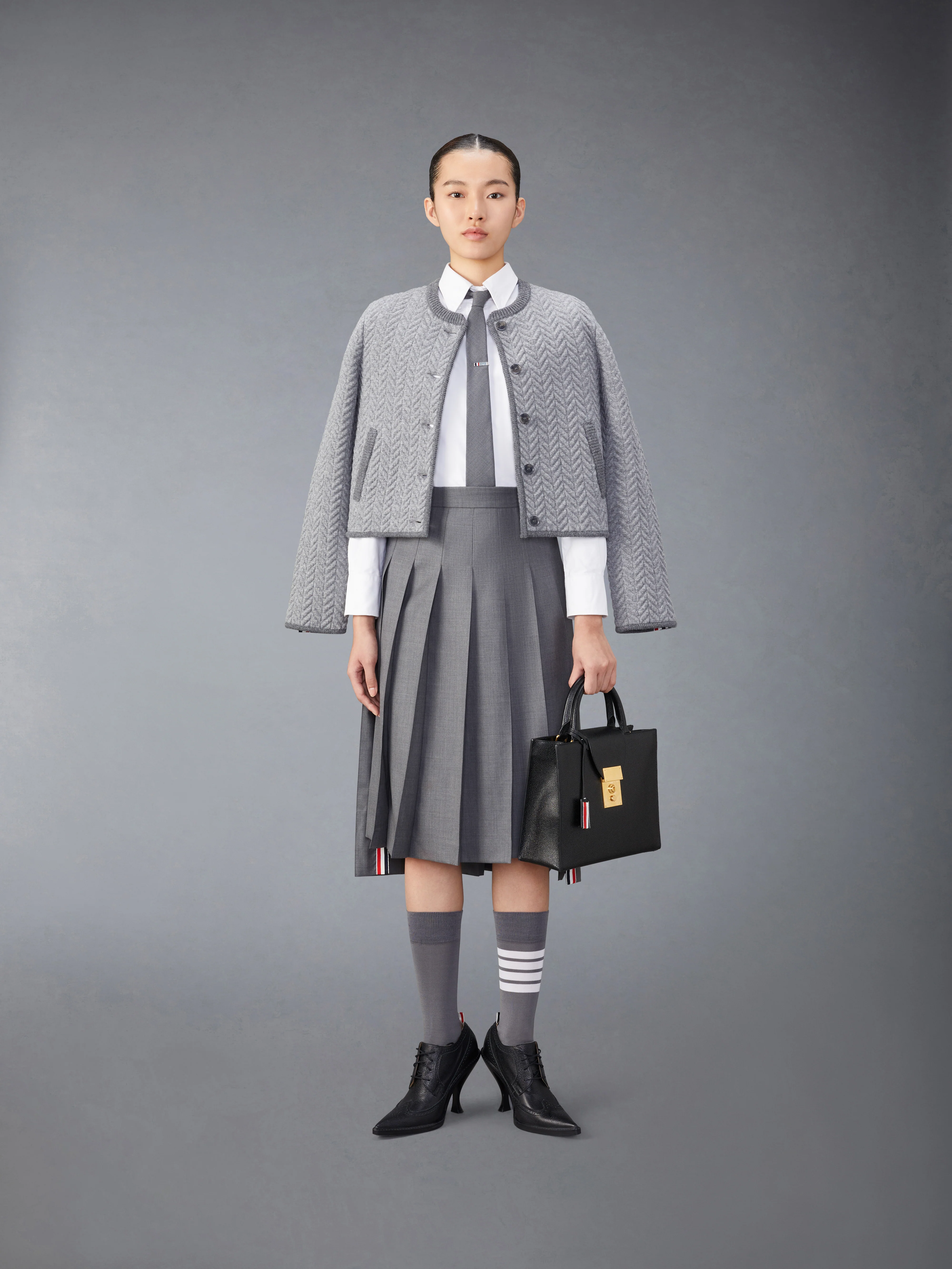 MERINO WOOL HERRINGBONE QUILTED CROPPED CARDIGAN JACKET - Image 3