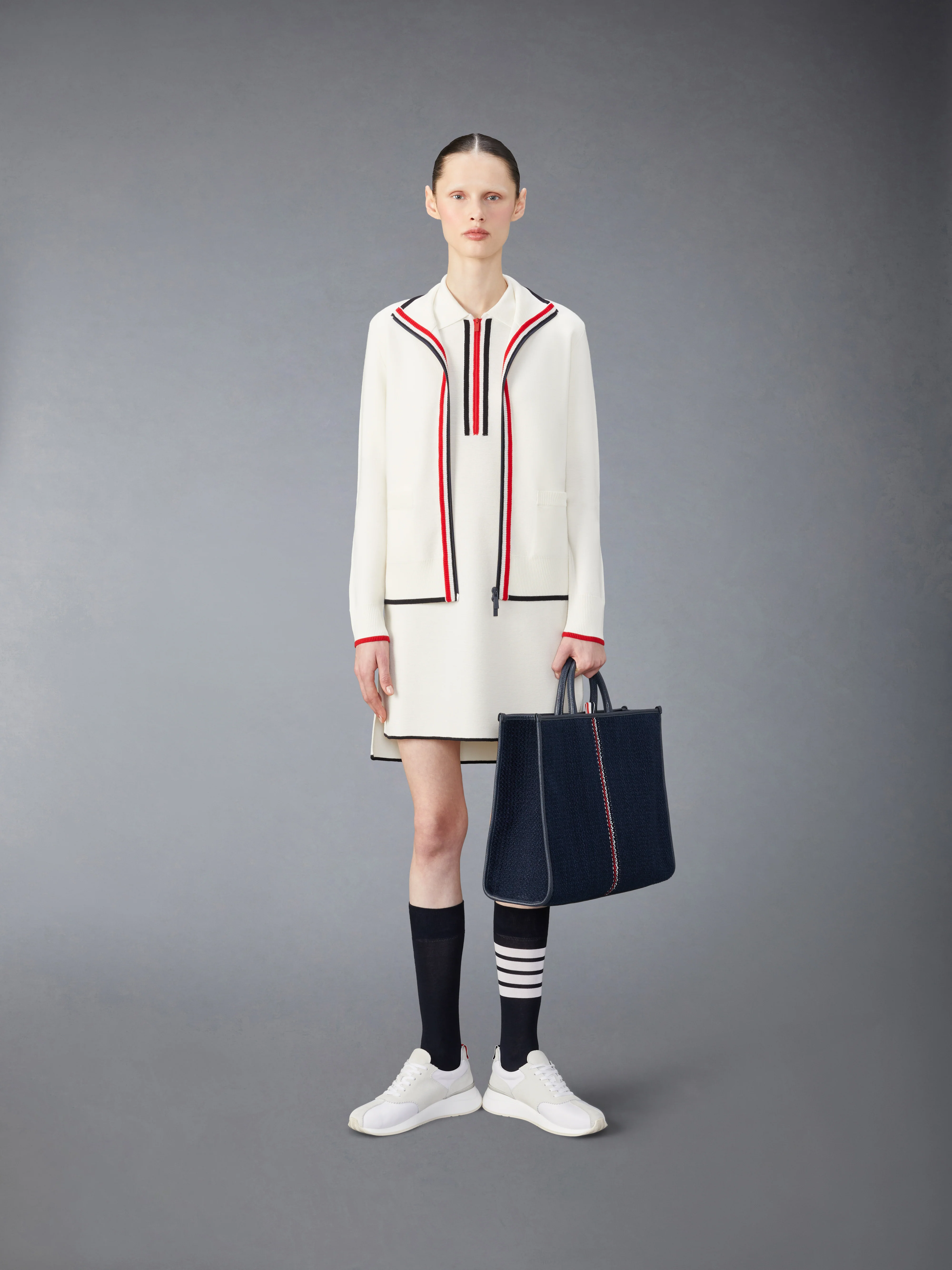 MERINO WOOL MILANO STITCH ZIP UP POLO DRESS - Image 4