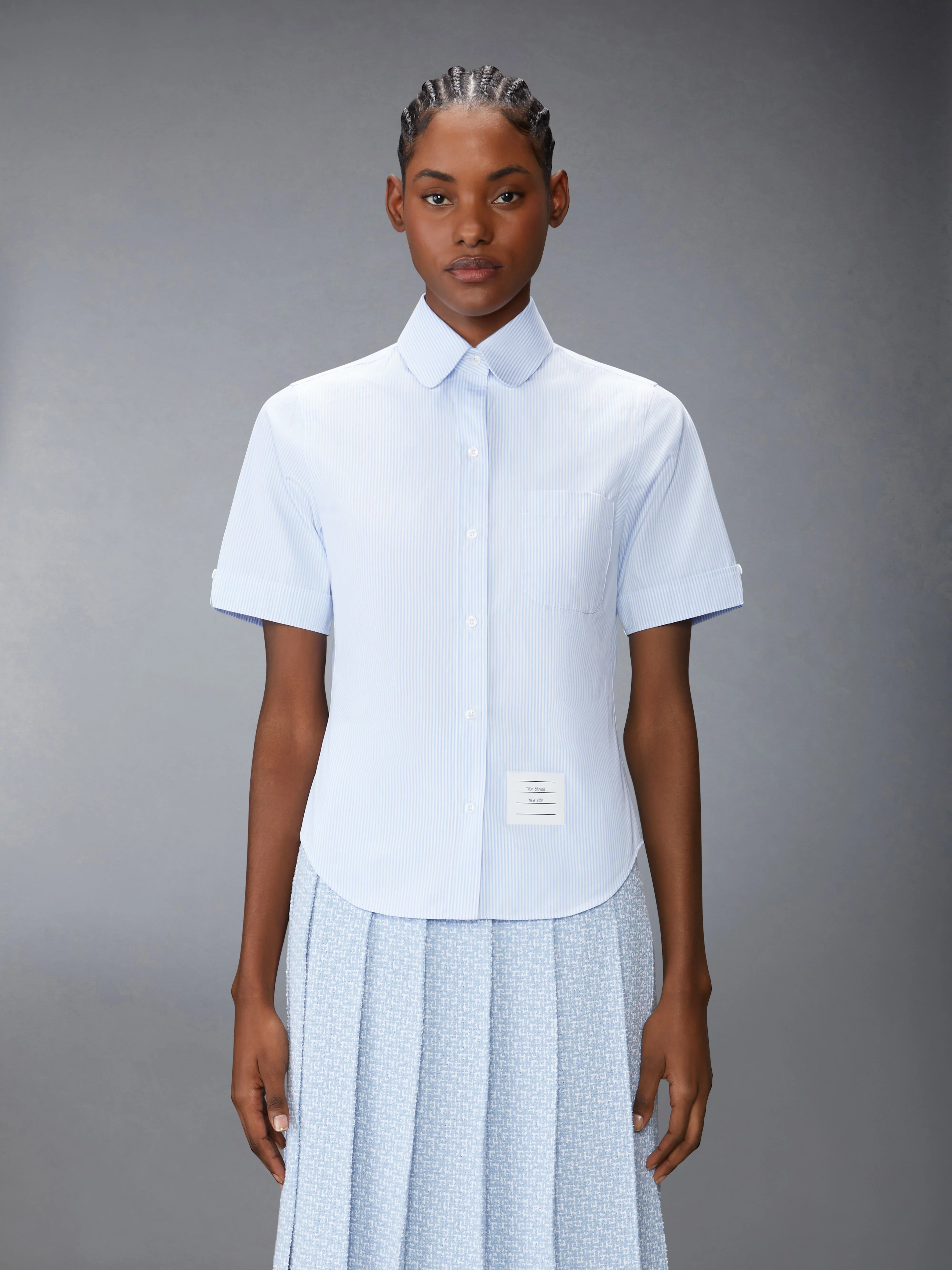 MICRO UNIVERSITY STRIPED POPLIN SHORT SLEEVE SHIRT
