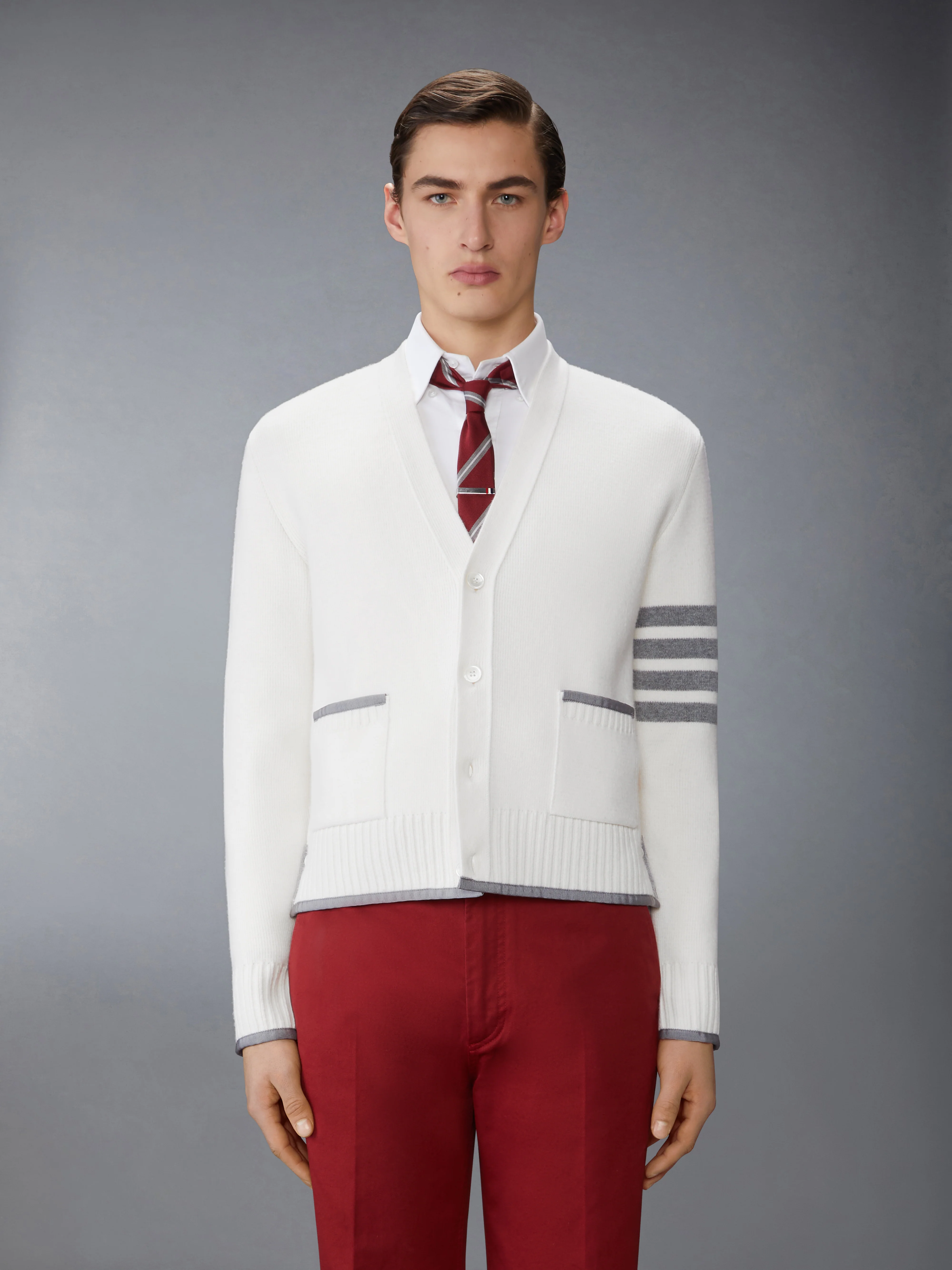 MILANO STITCH MERINO WOOL 4-BAR V NECK CARDIGAN