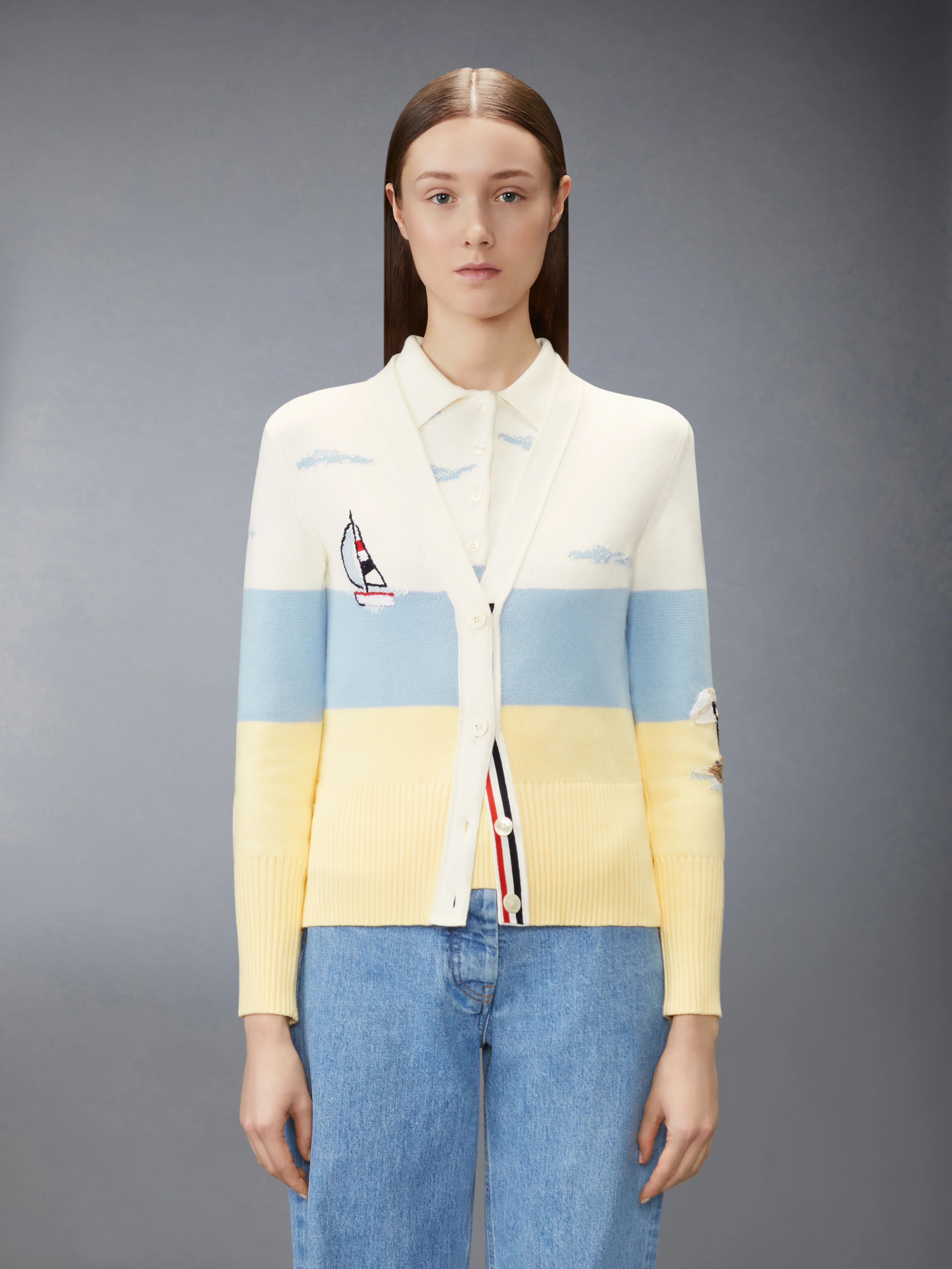NANTUCKET SCENIC EMBROIDERY JERSEY CARDIGAN