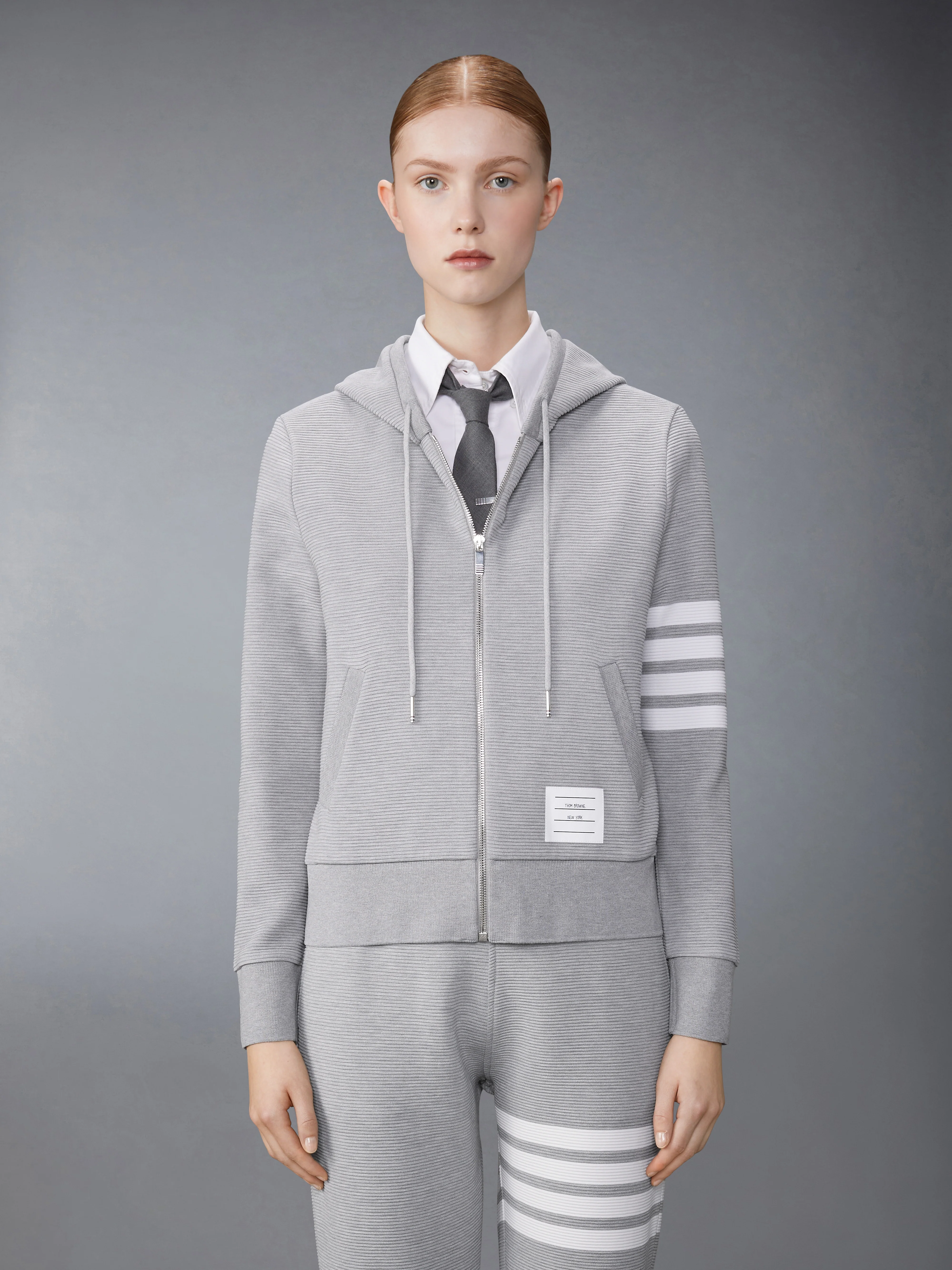 OTTOMAN RIB 4-BAR ZIP HOODIE