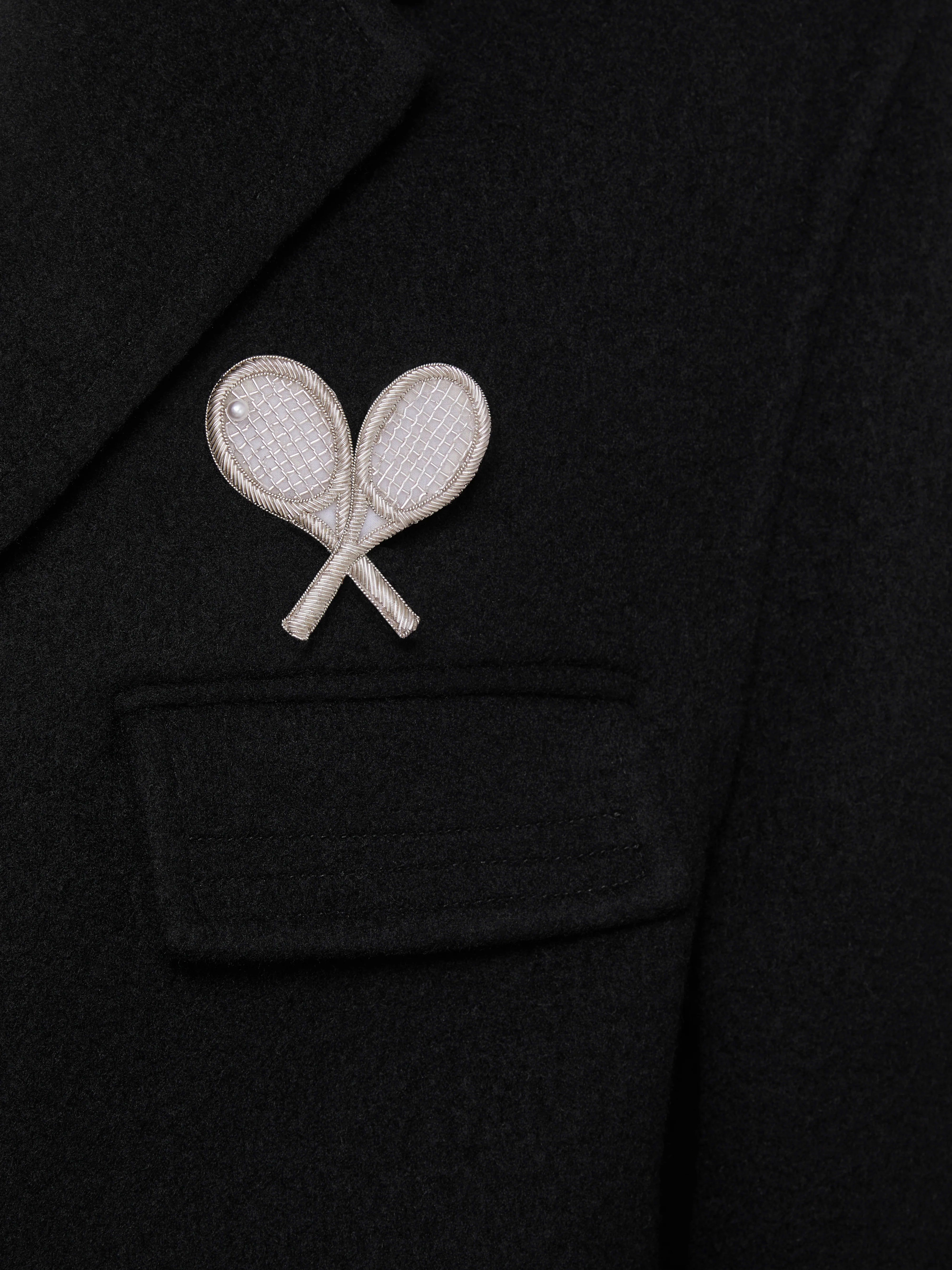 PEARL AND BULLION EMBROIDERY TENNIS RACQUET BROOCH - Image 3