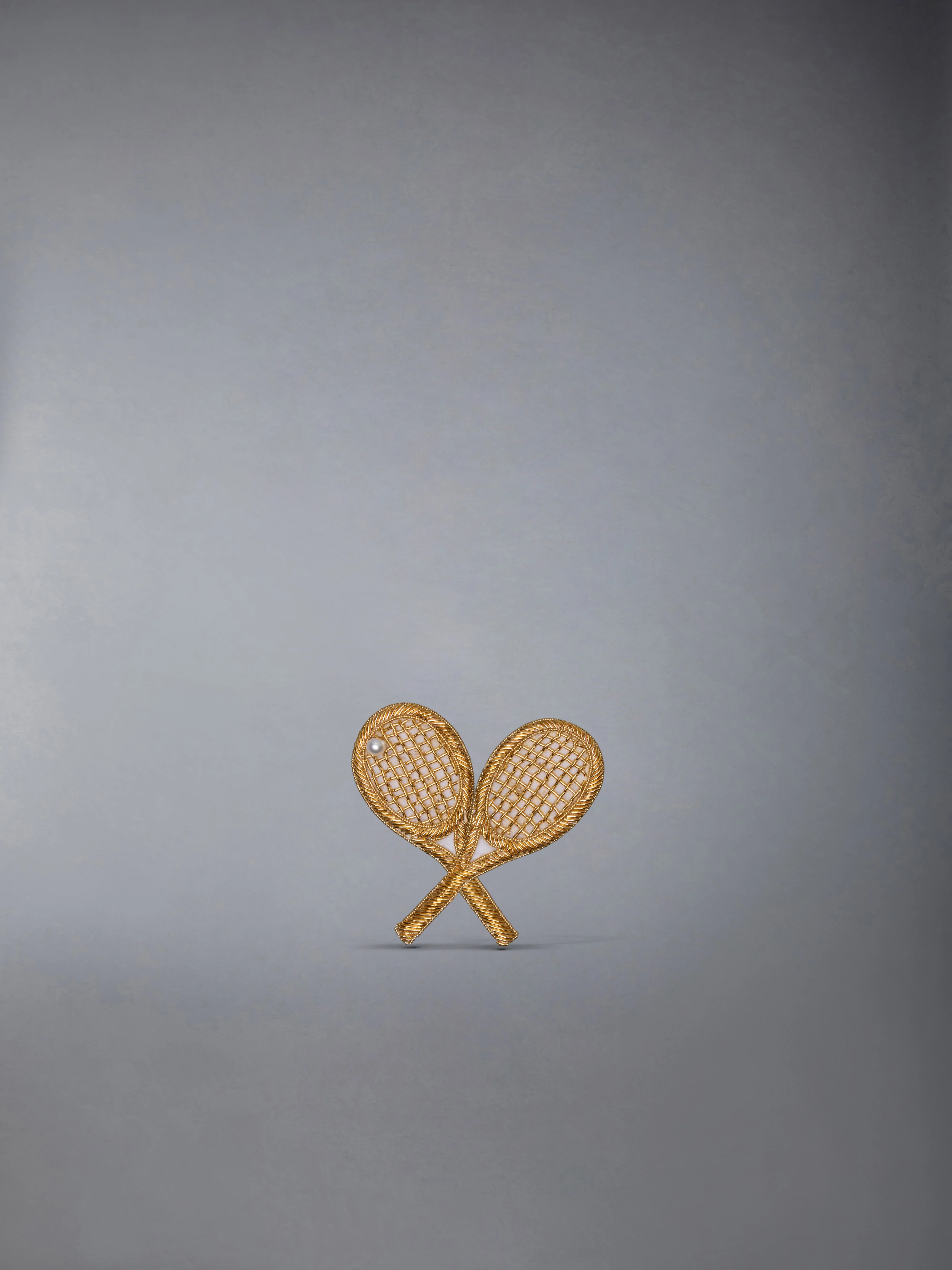 PEARL AND BULLION EMBROIDERY TENNIS RACQUET BROOCH