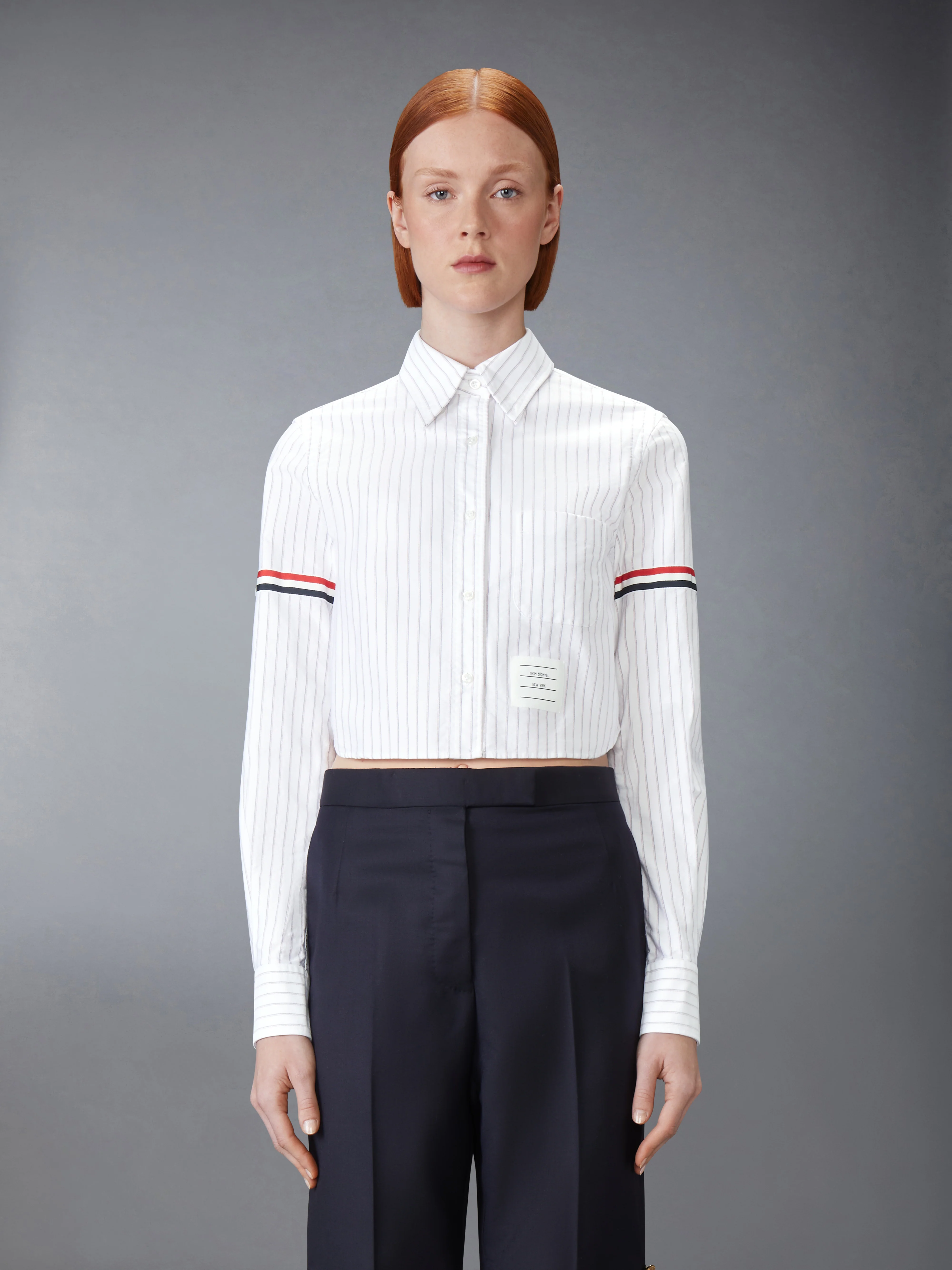 PINSTRIPE ARMBAND CROPPED OXFORD SHIRT