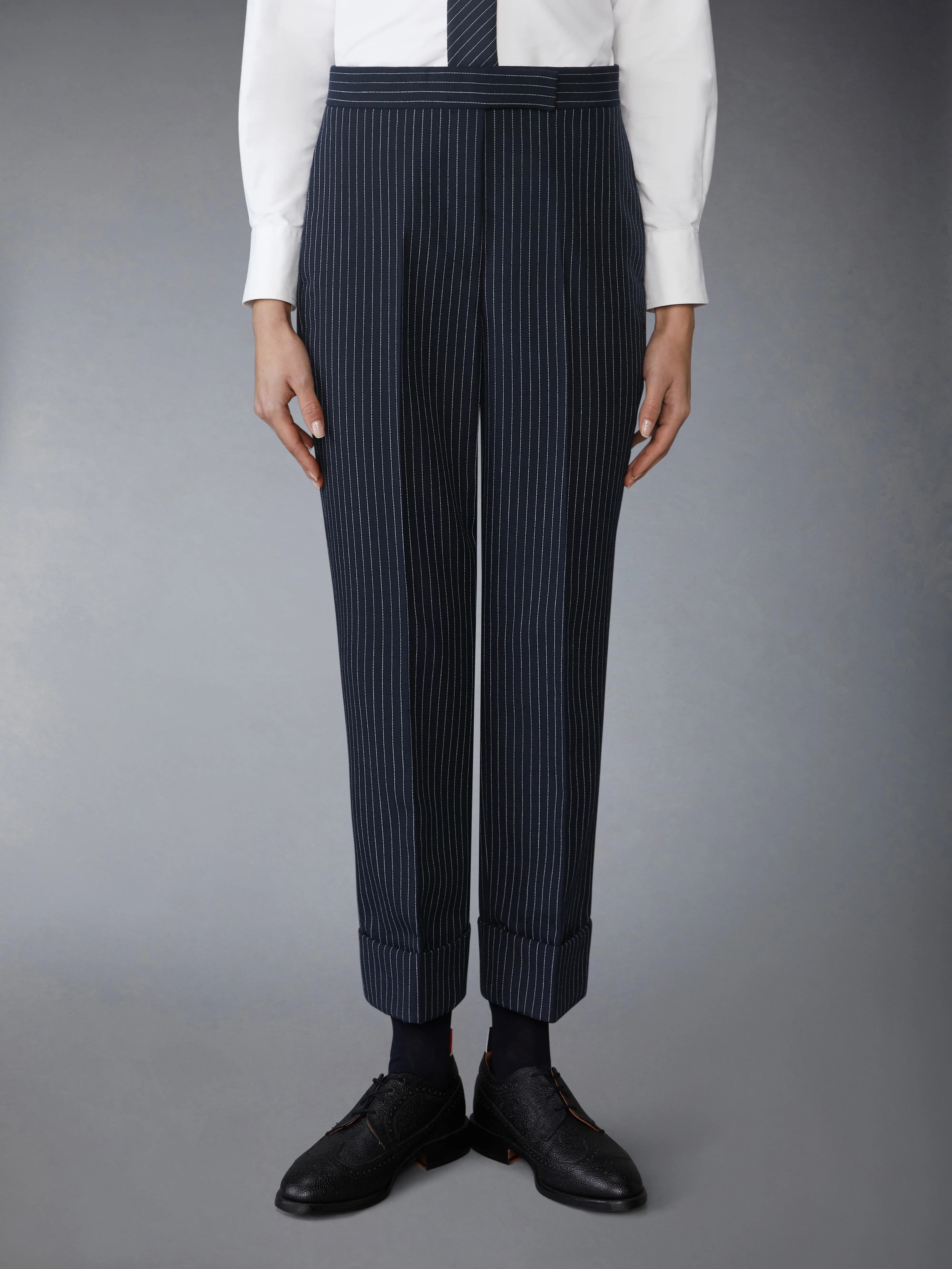 PINSTRIPE HIGH TWIST WOOL TROUSER